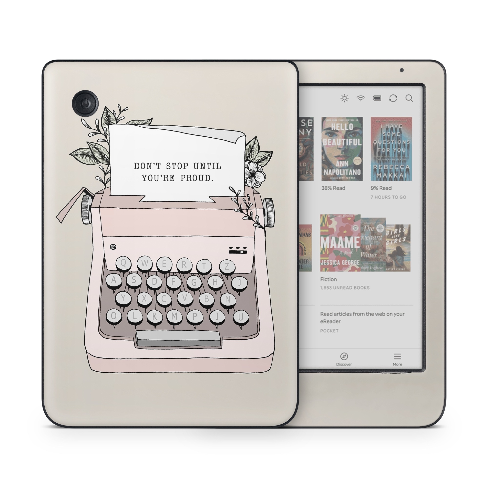 Kobo Clara Colour Skin design of Typewriter, Office equipment, Space bar, Office supplies, Illustration, with black, white, pink colors