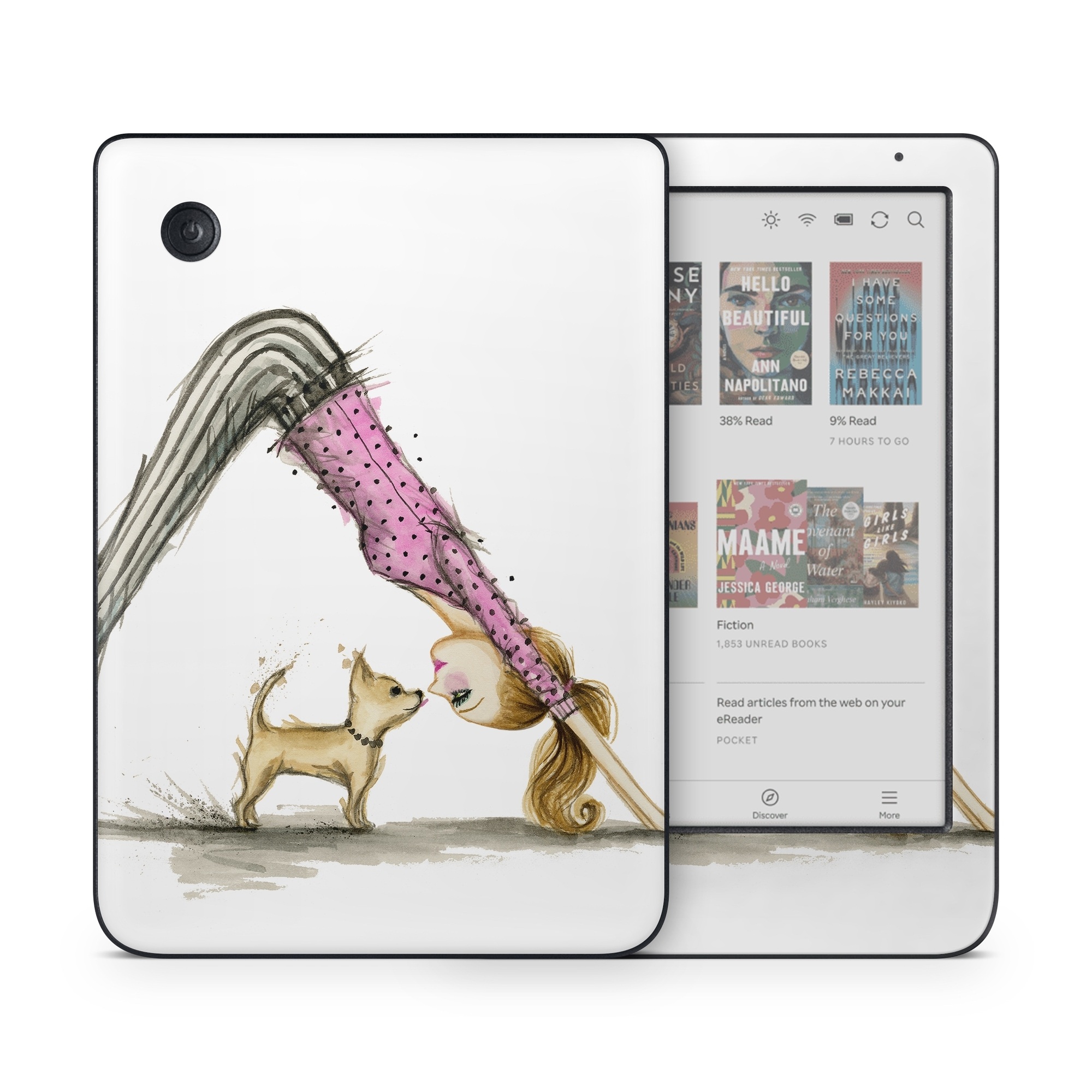 Kobo Clara Colour Skin design of Drawing, Illustration, with white, pink, black, white, brown, yellow colors