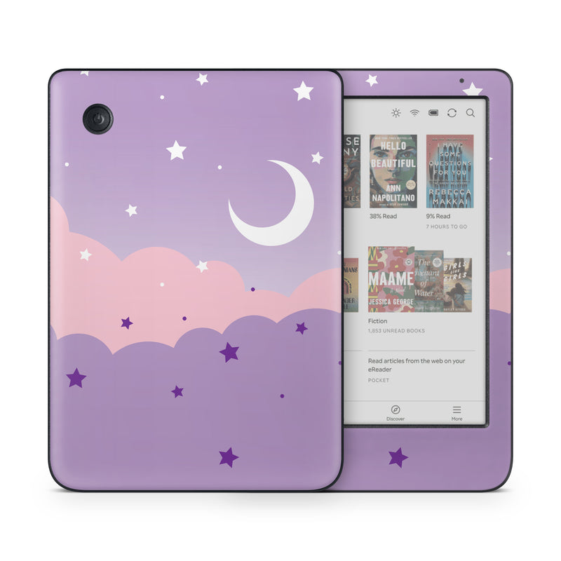 Kobo Clara Colour Skin design of Astronomical object, Pink, Star, Purple, Crescent, Moon, Graphics, Animation, Wallpaper, Graphic design, with purple, white colors