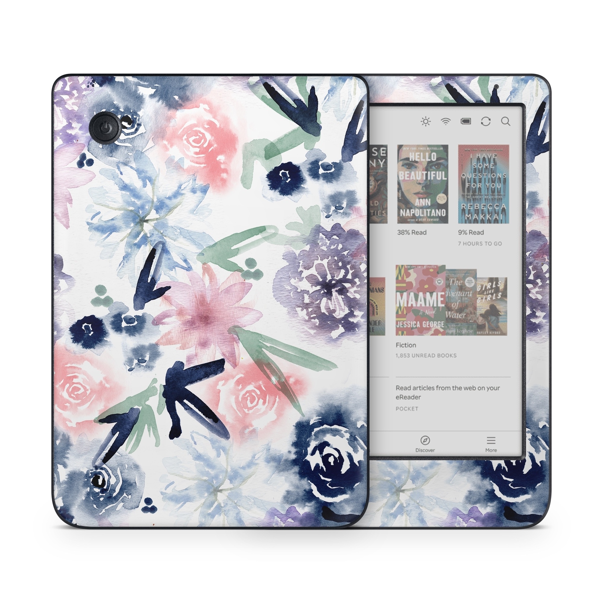 Kobo Clara Colour Skin design of Pattern, Graphic design, Design, Floral design, Plant, Flower, Illustration, with white, blue, purple, green, pink colors
