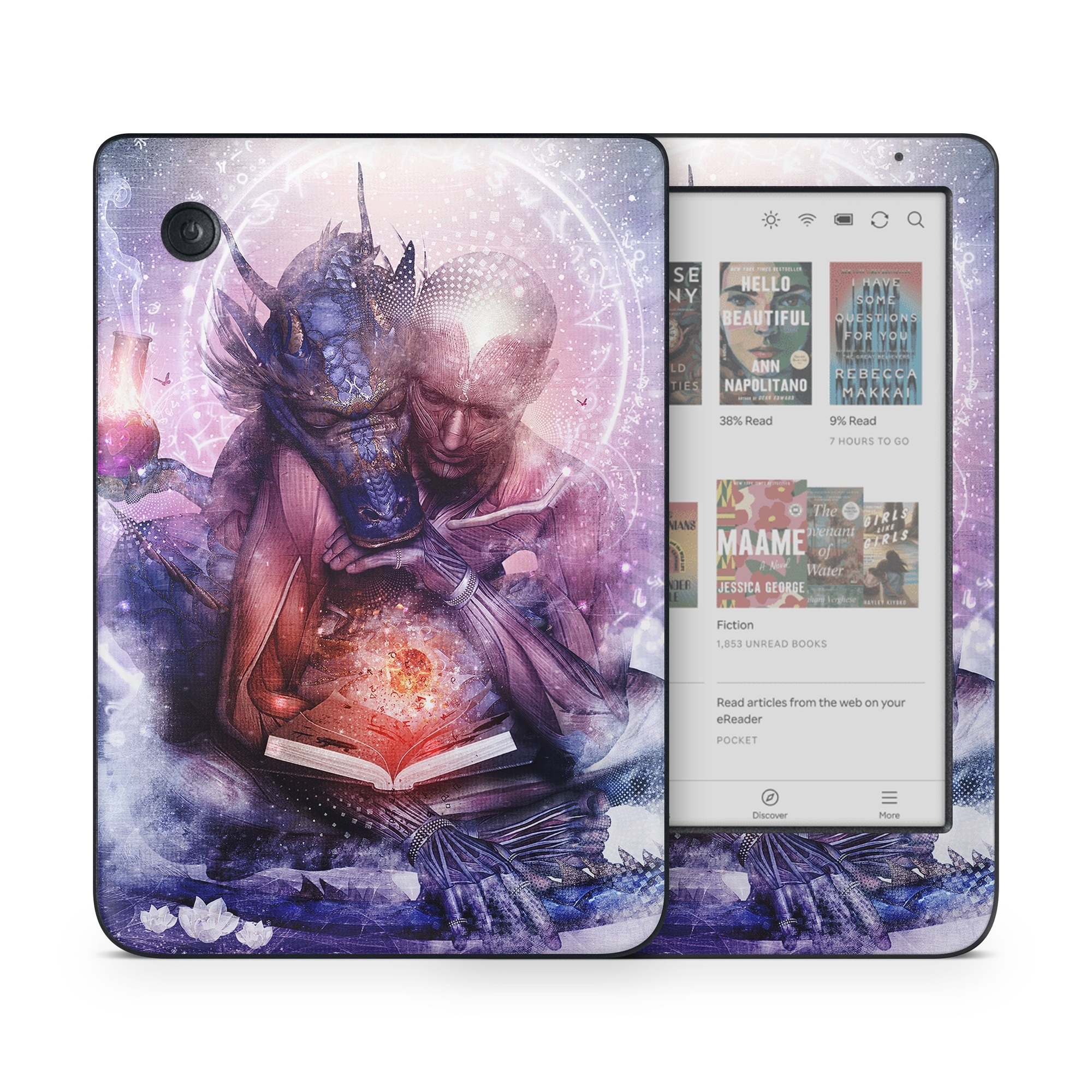 Kobo Clara Colour Skin design of Cg artwork, Illustration, Graphic design, Fictional character, Mythology, Graphics, Space, Art, Darkness, with blue, black, red, yellow, white colors