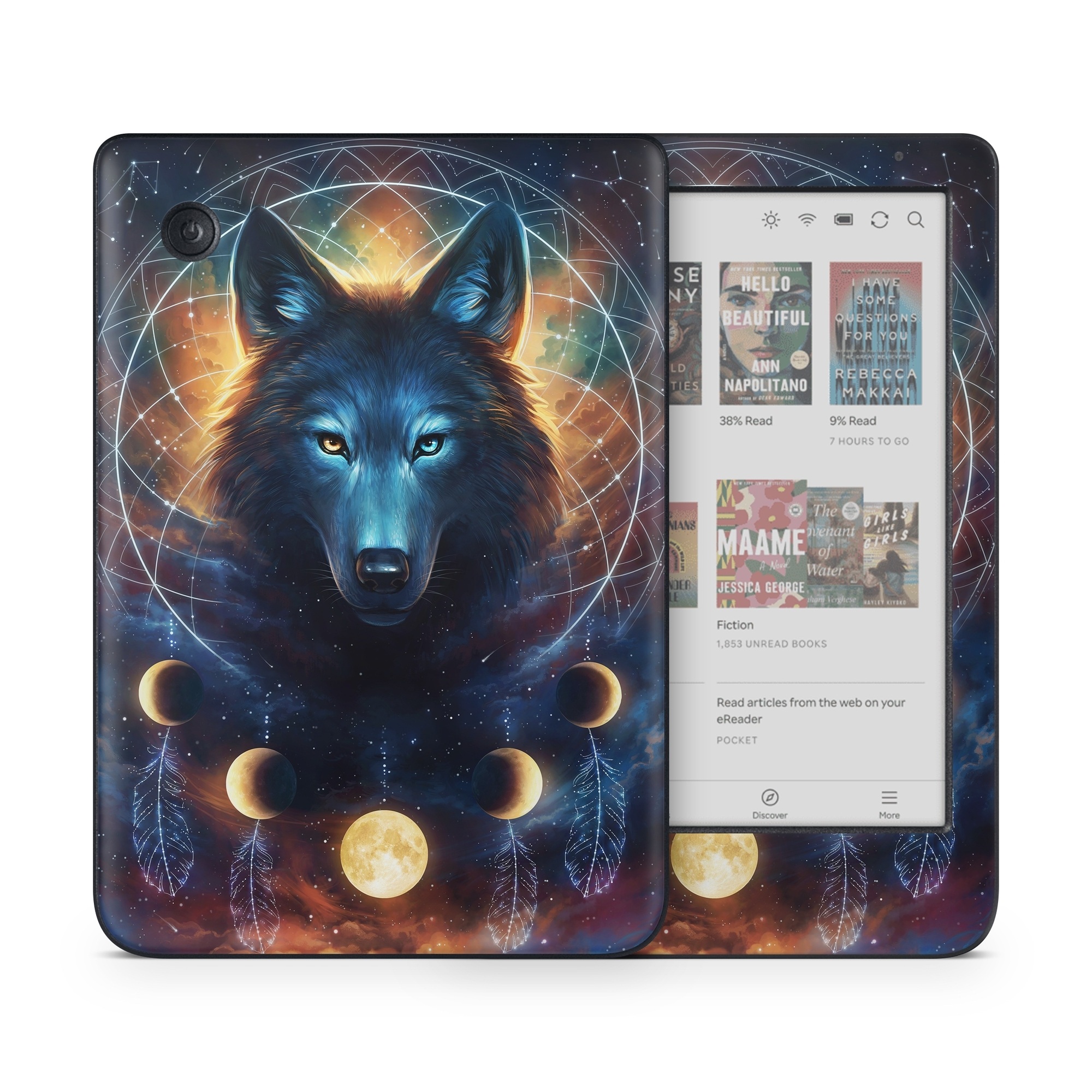 Kobo Clara Colour Skin design of Light, Nature, Carnivore, Organism, Dog breed, Art, Electric blue, Space, Midnight, Illustration, with black, blue, yellow, orange, green, red, white colors