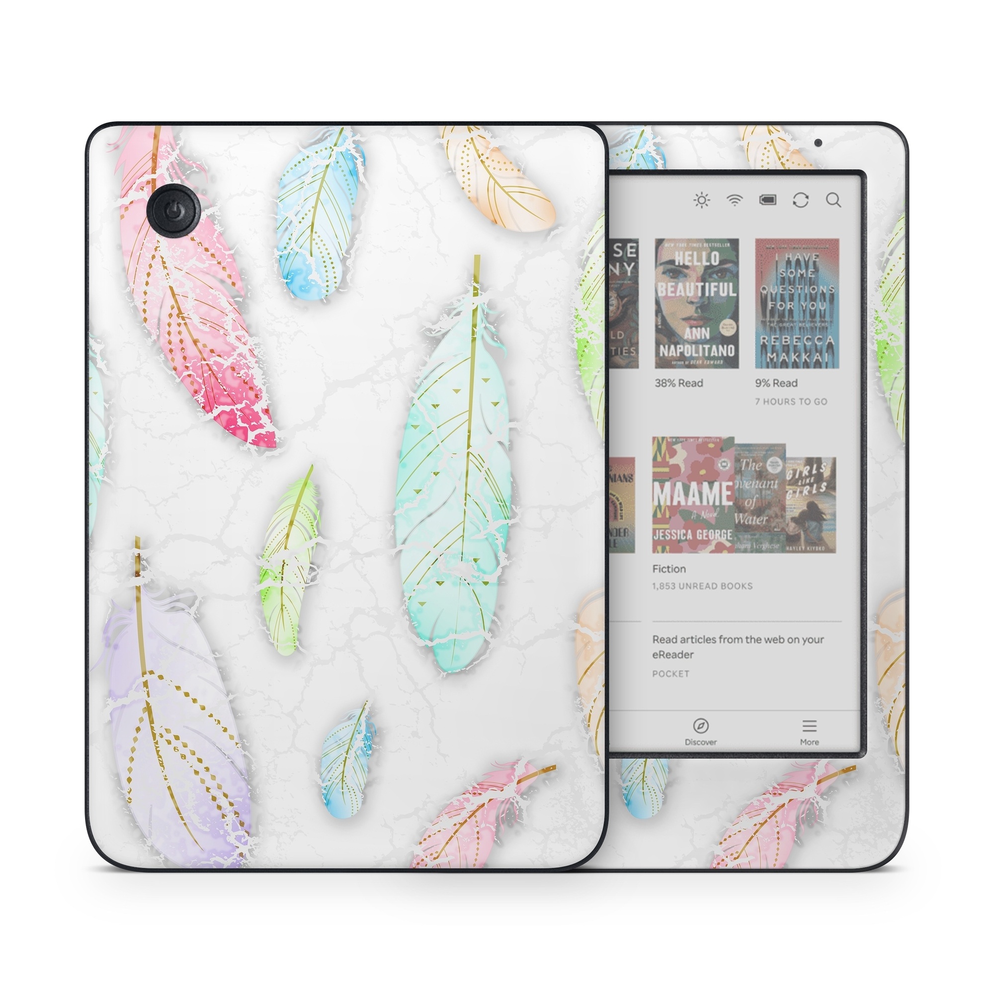 Kobo Clara Colour Skin design of Feather, Fashion accessory, Jewellery, with red, blue, green, purple, white, brown colors