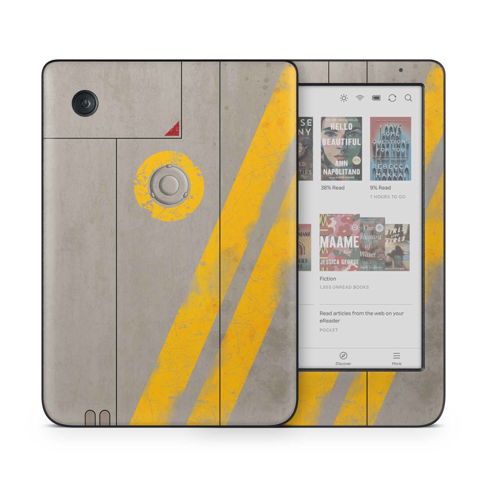 Kobo Clara Colour Skin design of Yellow, Wall, Line, Orange, Design, Concrete, Font, Architecture, Parallel, Wood, with gray, yellow, red, black colors