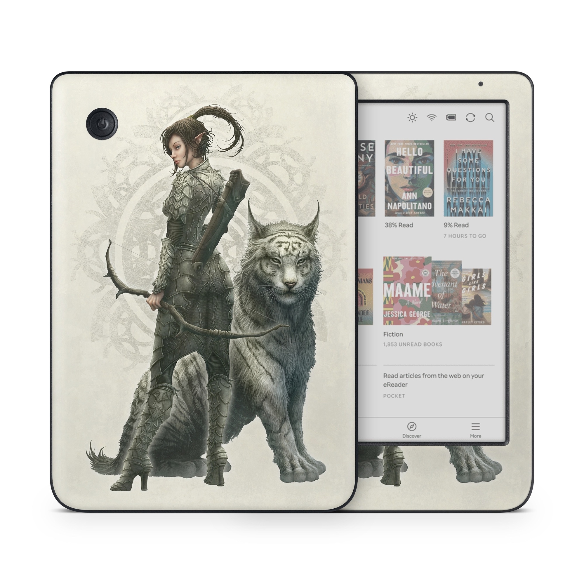 Kobo Clara Colour Skin design of Illustration, Fictional character, Drawing, Woman warrior, Art, Mythology, Sketch, with gray, black, pink, yellow, green colors