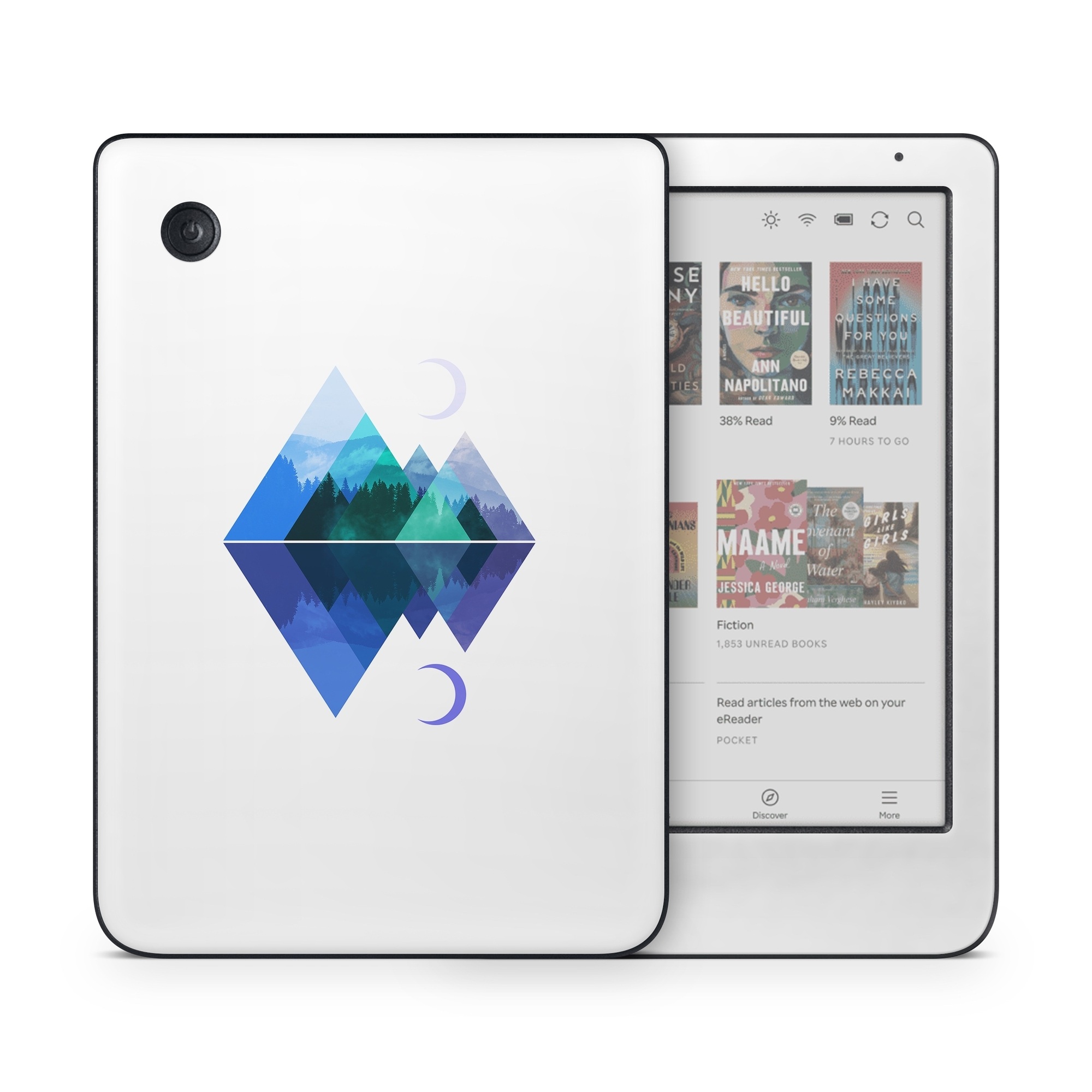 Kobo Clara Colour Skin design of Blue, Cobalt blue, Azure, Pattern, Logo, Design, Electric blue, Graphics, Illustration, Triangle, with white, blue, purple, green colors