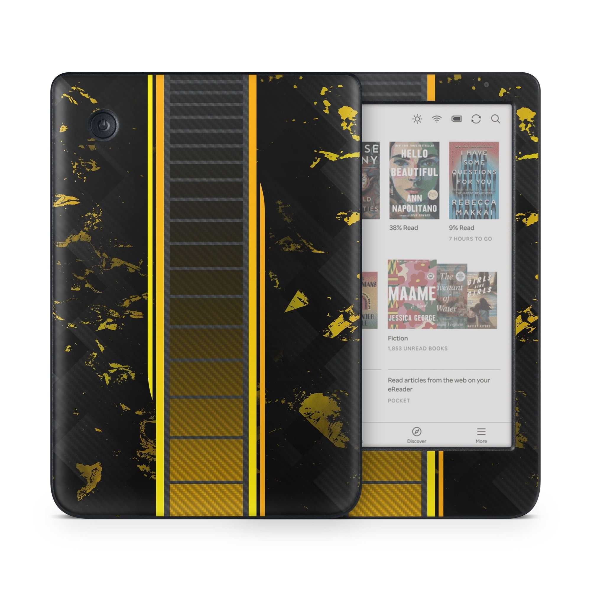 Kobo Clara Colour Skin design of Yellow, Plant, Font, Symmetry, Terrestrial plant, Tower block, Parallel, Pattern, Tints and shades, Rectangle, with black, yellow, gray, orange colors