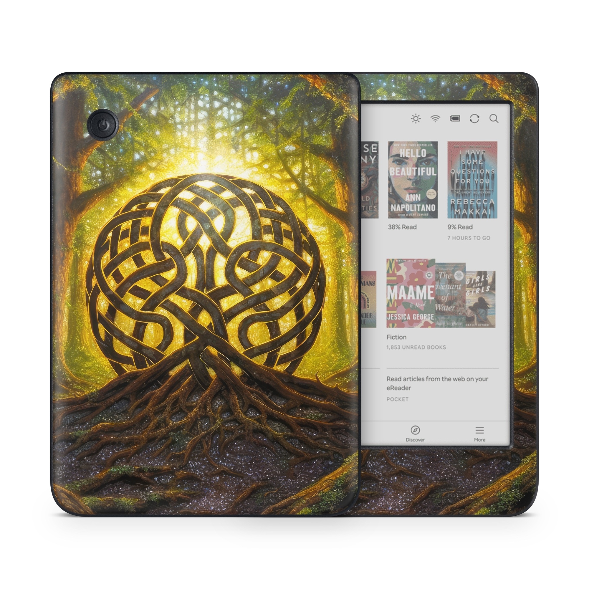 Kobo Clara Colour Skin design of Art, Pattern, Circle, Symmetry, Tints and shades, Visual arts, Design, Electric blue, Graphics, Font, with green, brown, black, gray, yellow, orange, white colors
