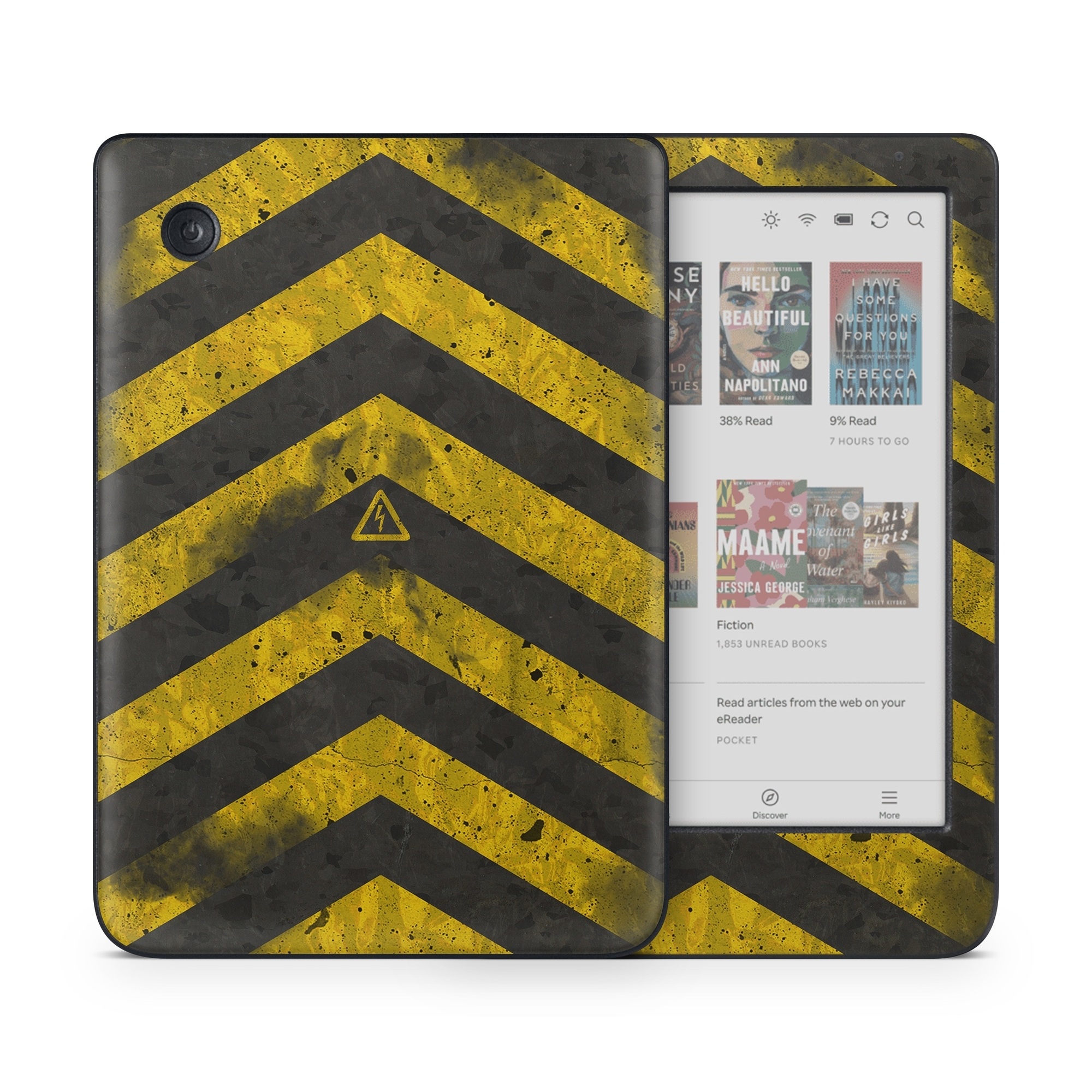 Kobo Clara Colour Skin design of Colorfulness, Road surface, Yellow, Rectangle, Asphalt, Font, Material property, Parallel, Tar, Tints and shades, with black, gray, yellow colors