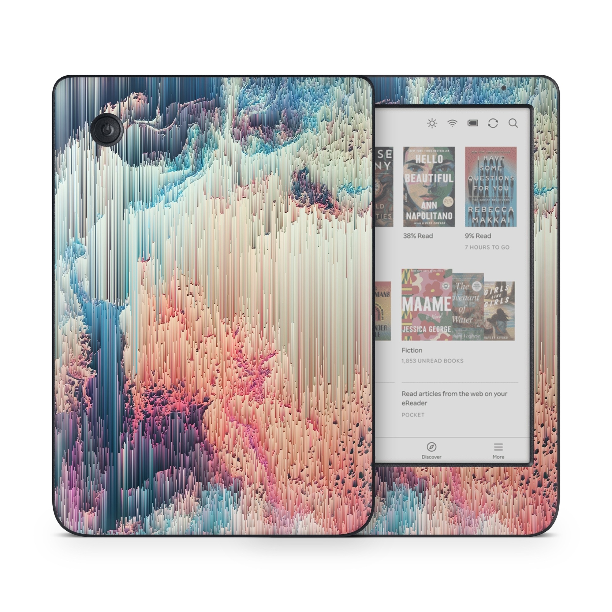 Kobo Clara Colour Skin design of Blue, Pink, Sky, Turquoise, Design, Rock, Textile, Photography, Cloud, Winter, with white, blue, purple, pink, red colors