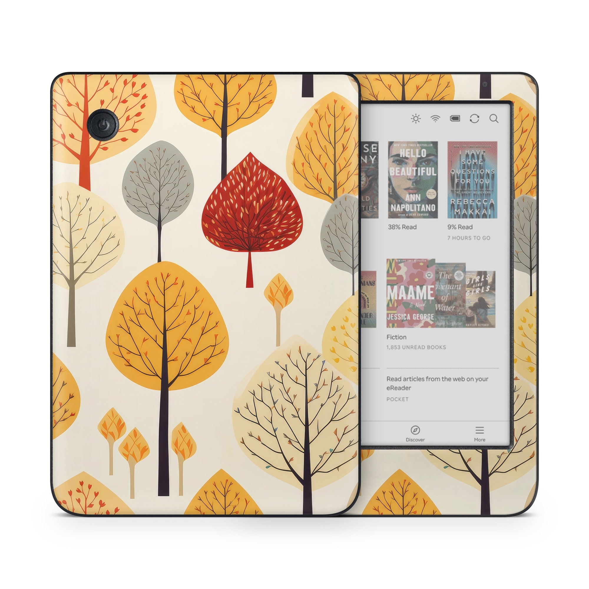 Kobo Clara Colour Skin design of Plant, Leaf, Botany, Nature, Organism, Yellow, Tree, Woody plant, Terrestrial plant, Adaptation, with yellow, orange, red, black, brown colors