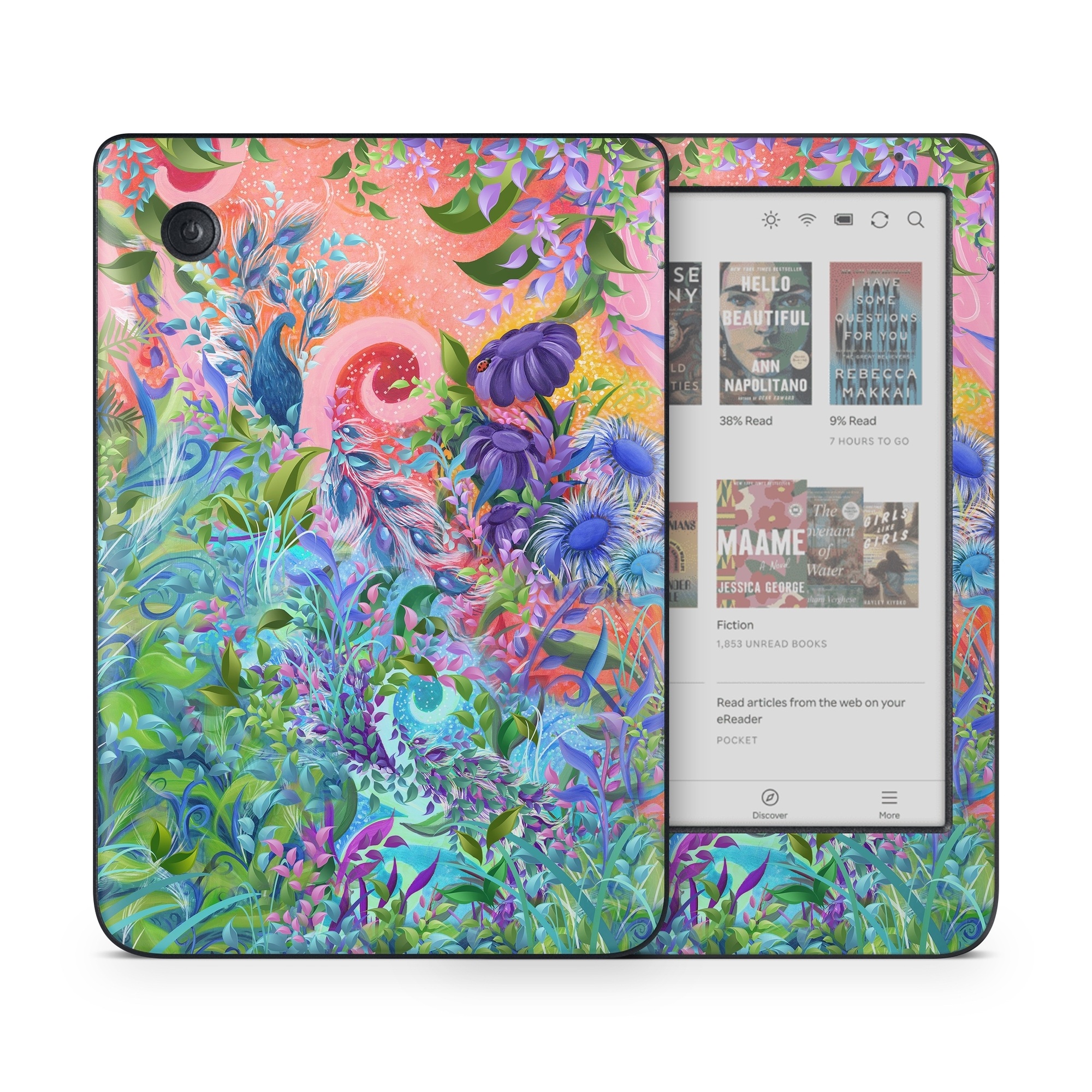 Kobo Clara Colour Skin design of Psychedelic art, Painting, Art, Acrylic paint, Pattern, Modern art, Visual arts, Textile, Design, Organism, with gray, blue, green, pink colors