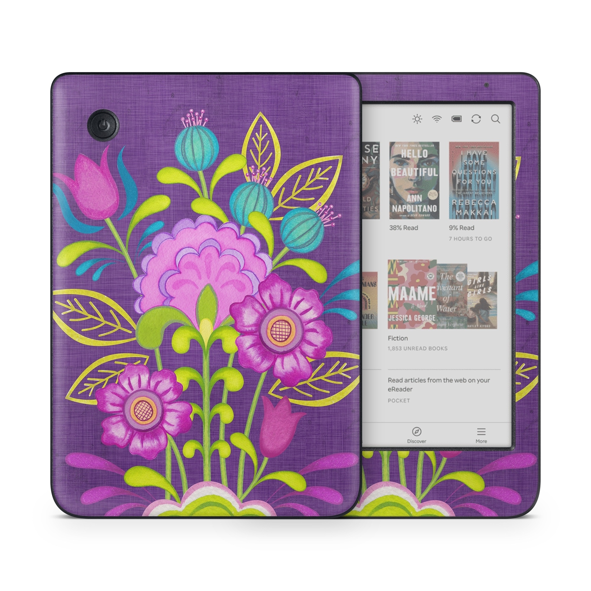 Kobo Clara Colour Skin design of Flower, Pattern, Plant, Violet, Botany, Visual arts, Design, Floral design, Art, Magenta, with blue, purple, green, gray, red colors