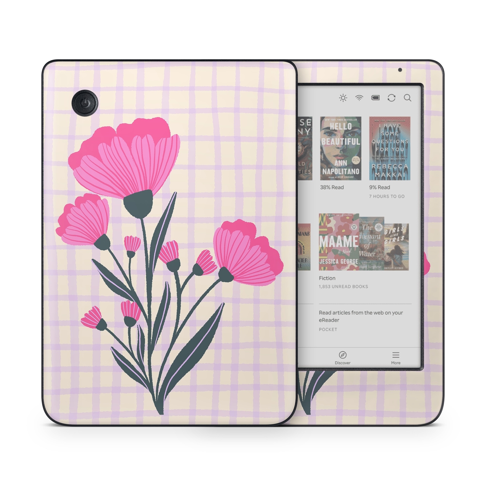 Kobo Clara Colour Skin design of Flower, Plant, Petal, Product, Dishware, Textile, Creative arts, Pink, Art, Magenta, with white, green, pink, purple colors