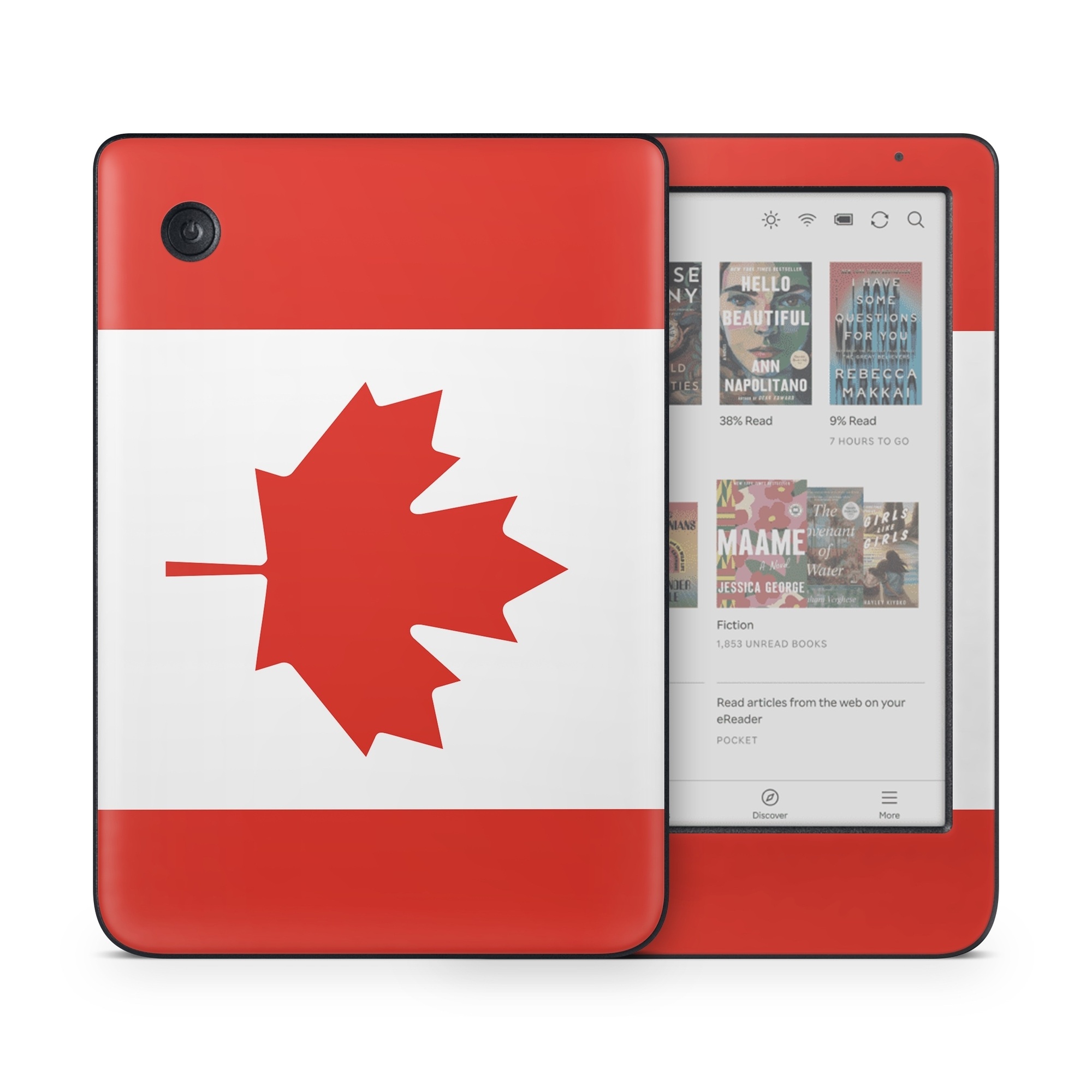 Kobo Clara Colour Skin design of Red, Maple leaf, Tree, Leaf, Woody plant, Flag, Plant, Plane, Red flag, Maple, with red, white colors