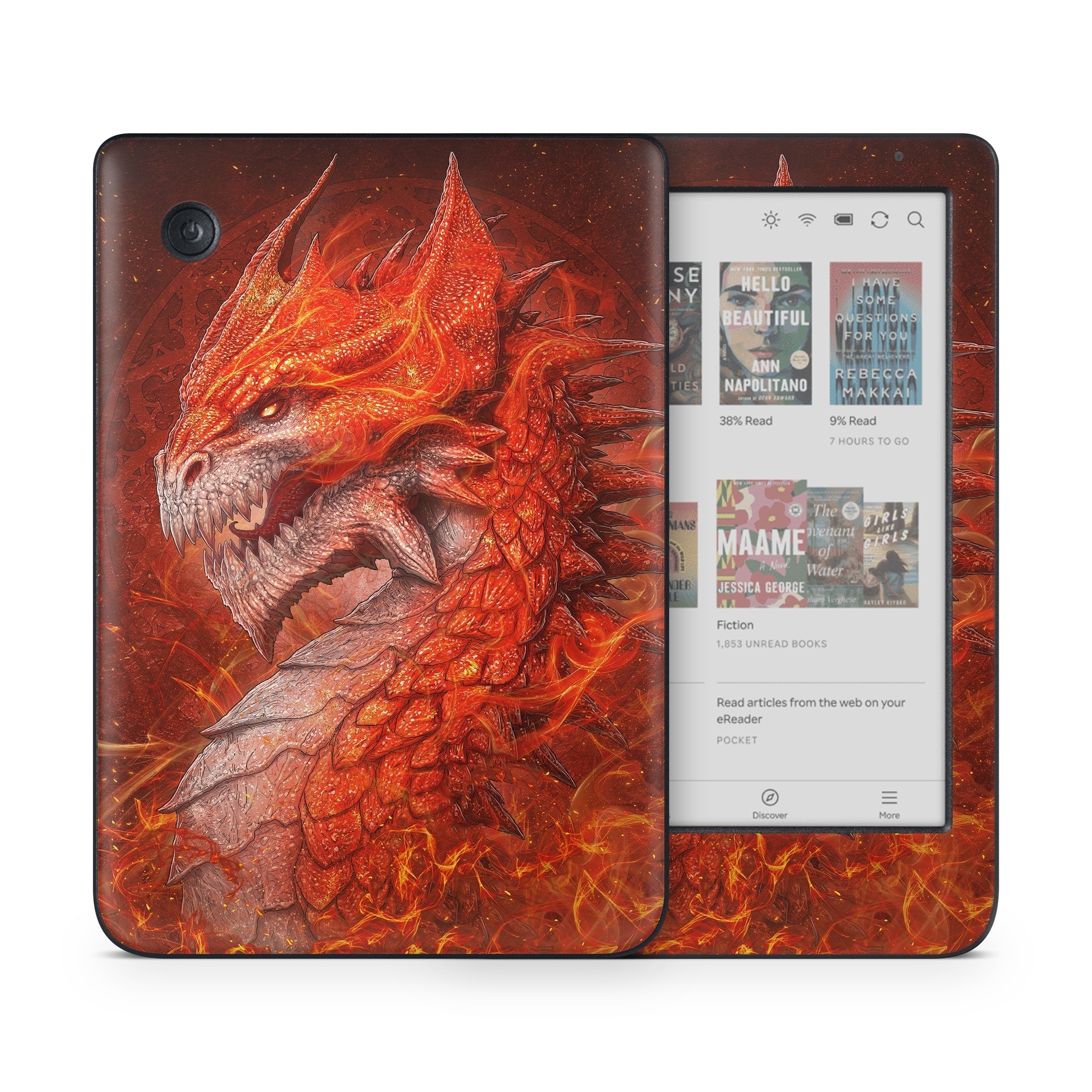 Kobo Clara Colour Skin design of Fictional character, Cg artwork, Illustration, Art, Demon, Geological phenomenon, Mythical creature, Dragon, Cryptid, with red, orange, yellow colors