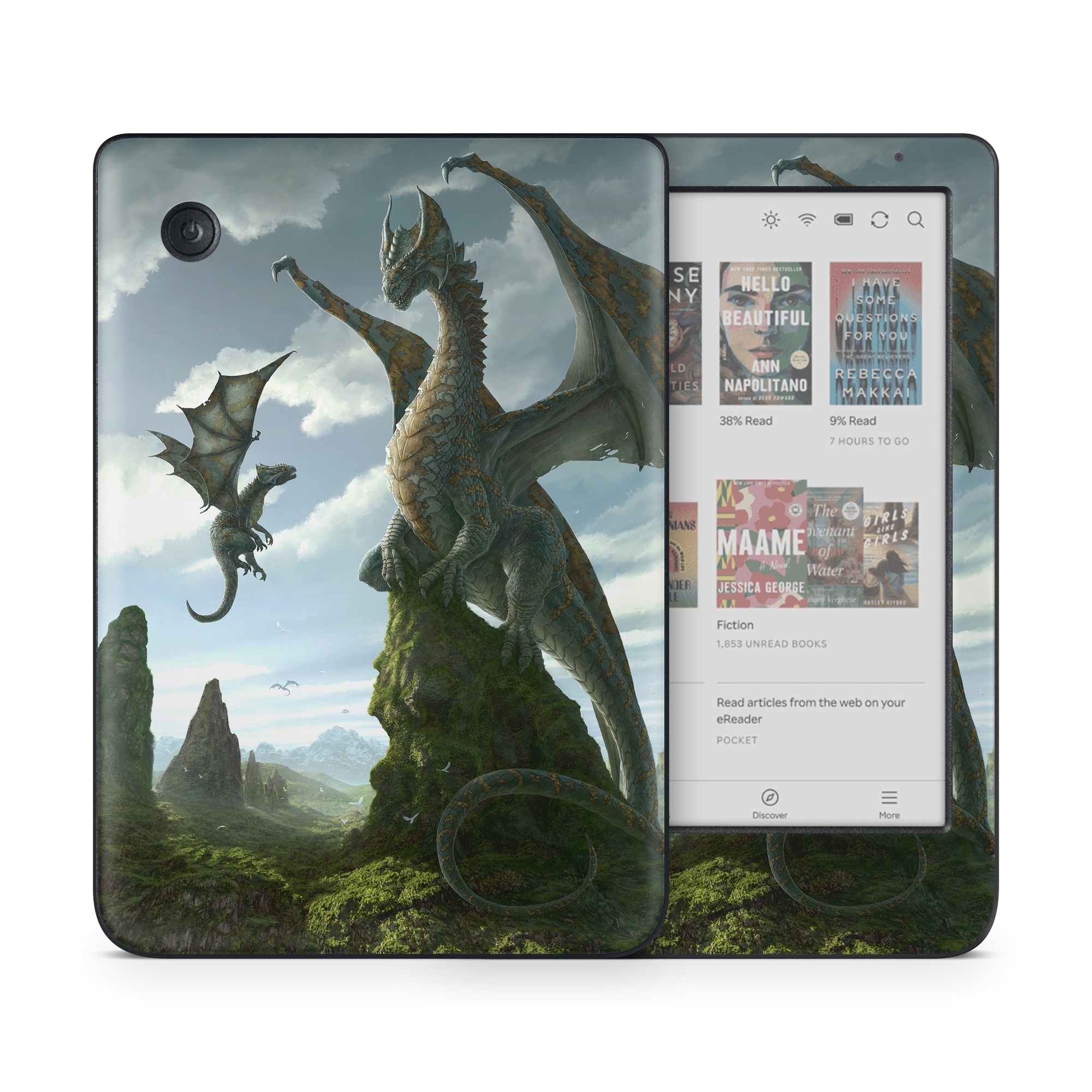 Kobo Clara Colour Skin design of Dragon, Cg artwork, Fictional character, Mythical creature, Mythology, Extinction, Cryptid, Illustration, Games, Massively multiplayer online role-playing game, with black, gray, blue, white, purple colors