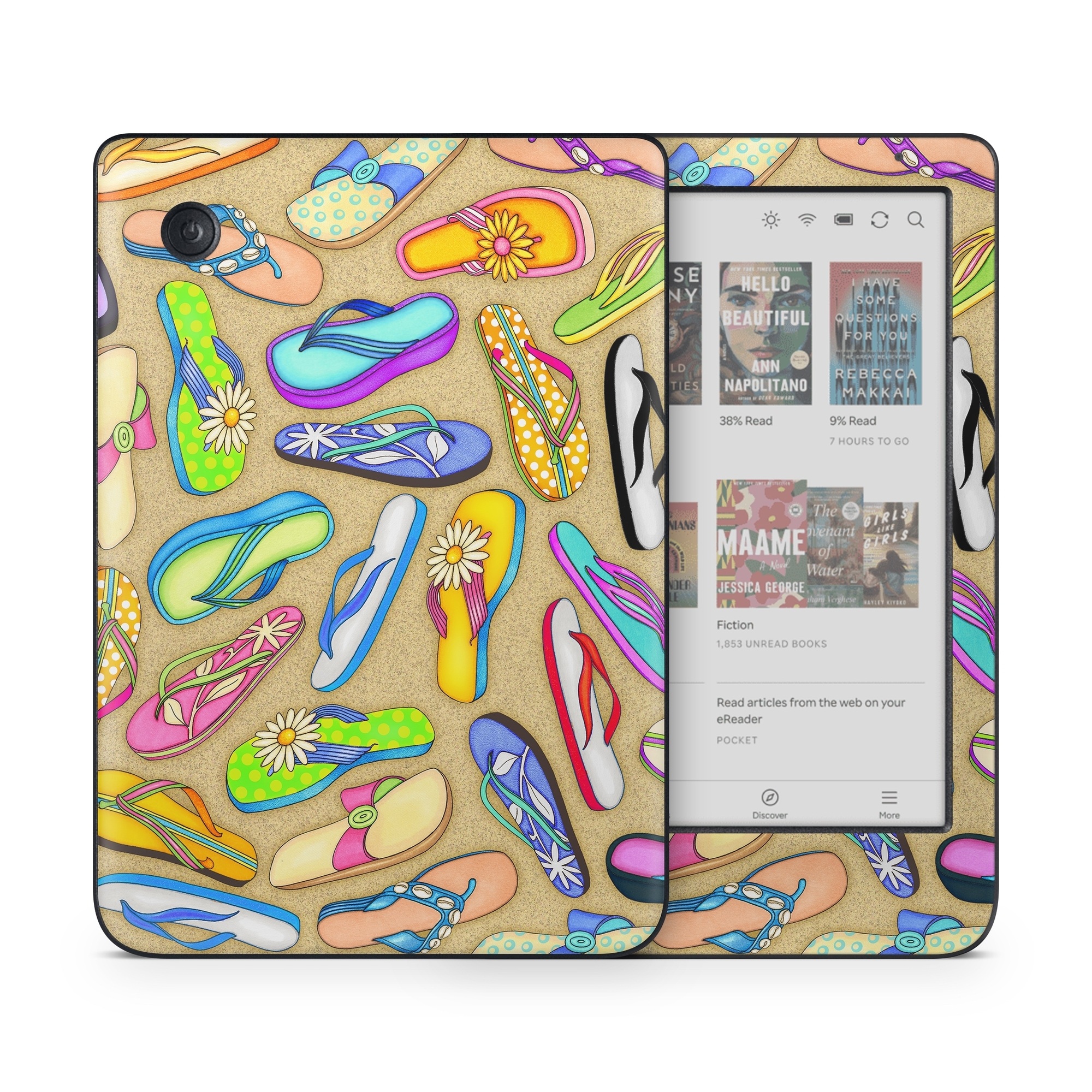 Kobo Clara Colour Skin design of Pattern, Design, Visual arts, Footwear, Art, with gray, green, blue, pink, purple, orange colors