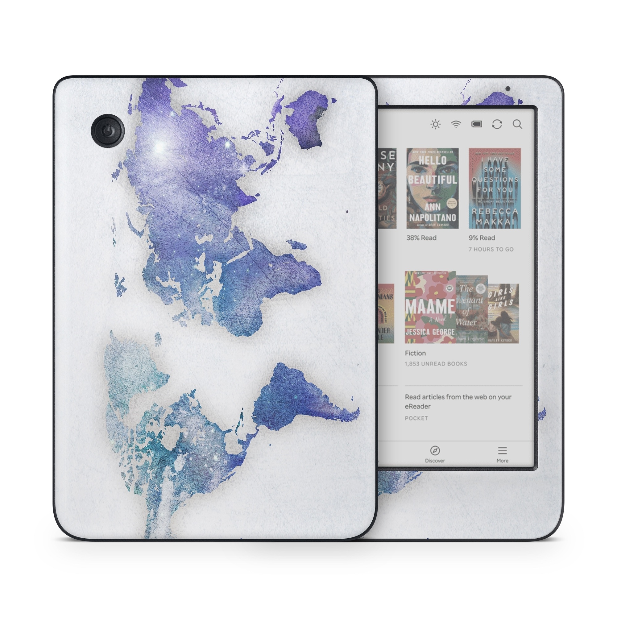 Kobo Clara Colour Skin design of World, Map, Watercolor paint, Illustration, with white, blue, purple colors