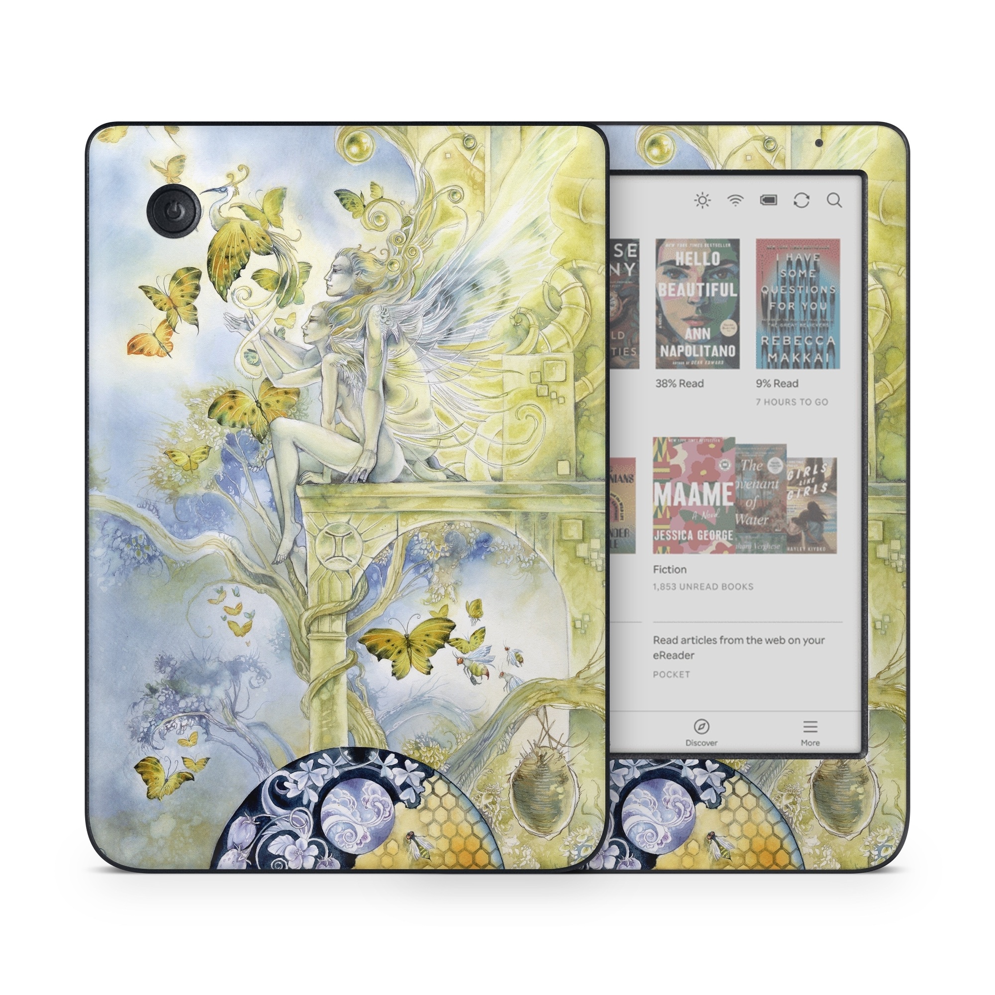 Kobo Clara Colour Skin design of Illustration, Watercolor paint, Art, Painting, Plant, with gray, green, yellow, purple, black colors