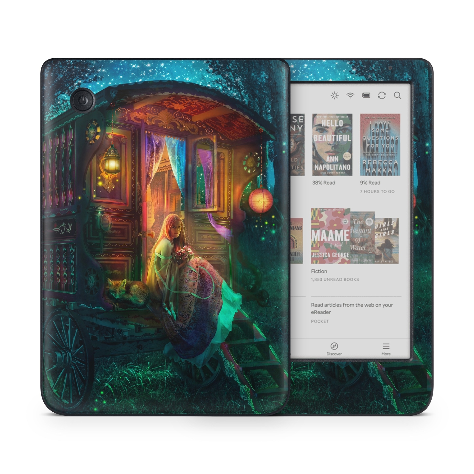 Kobo Clara Colour Skin design of Illustration, Adventure game, Darkness, Art, Digital compositing, Fictional character, Games, with black, red, blue, green colors
