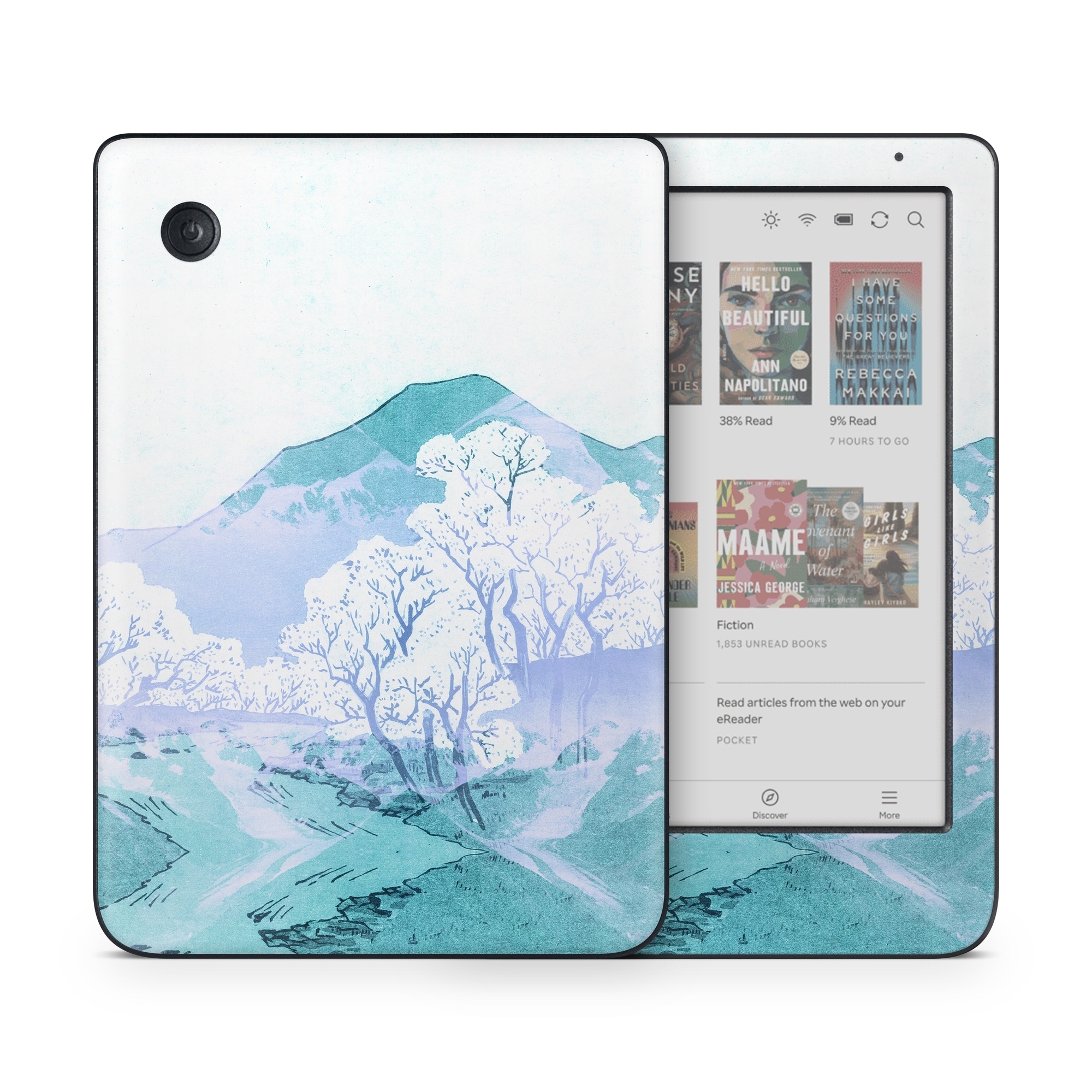 Kobo Clara Colour Skin design of Polar ice cap, Mountainous landforms, Glacial landform, Natural landscape, Mountain, Glacial lake, Glacier, Ice cap, Ice, Water, with white, blue, black colors