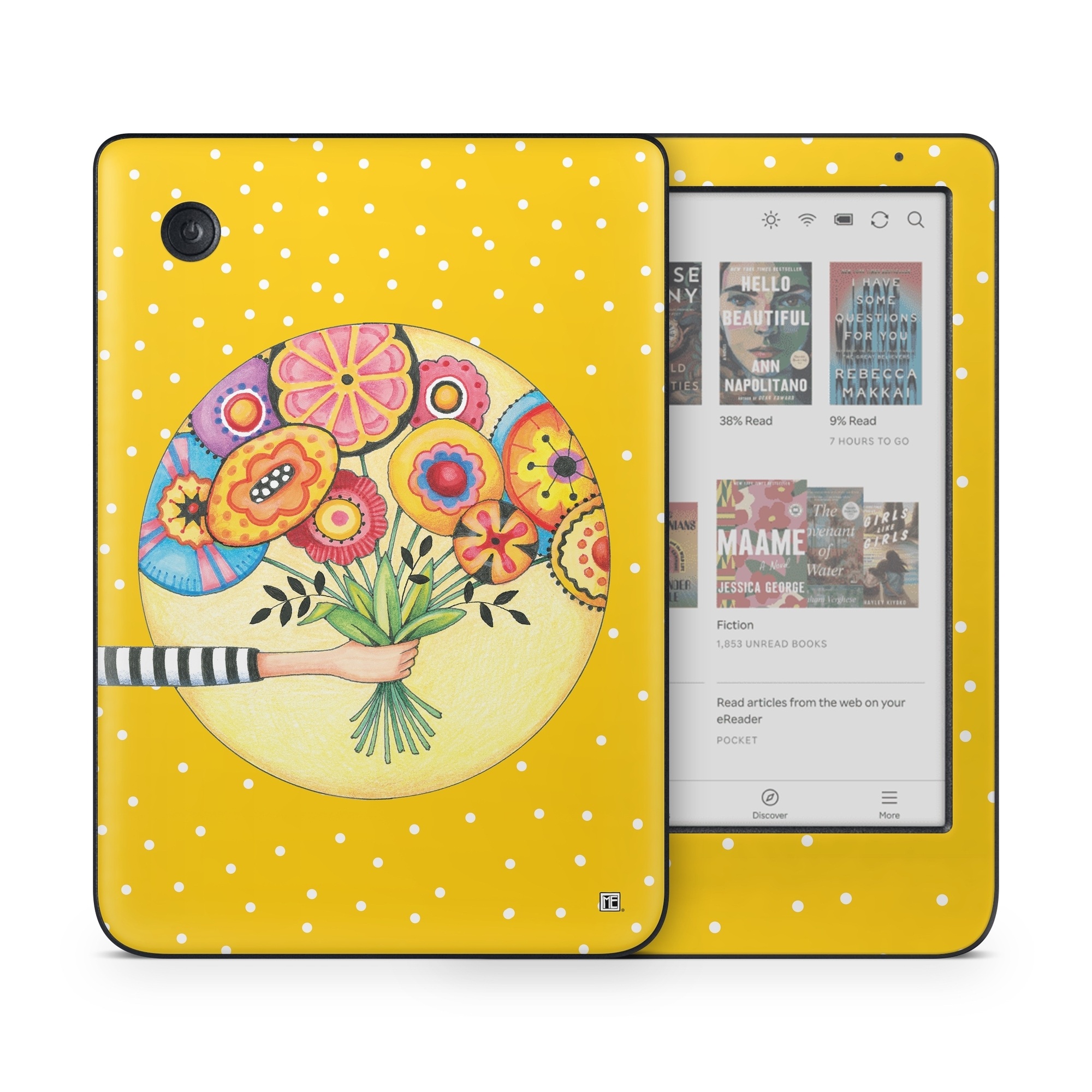 Kobo Clara Colour Skin design of Circle, Illustration, Clip art, Plant, with orange, yellow, pink, gray, green, black colors