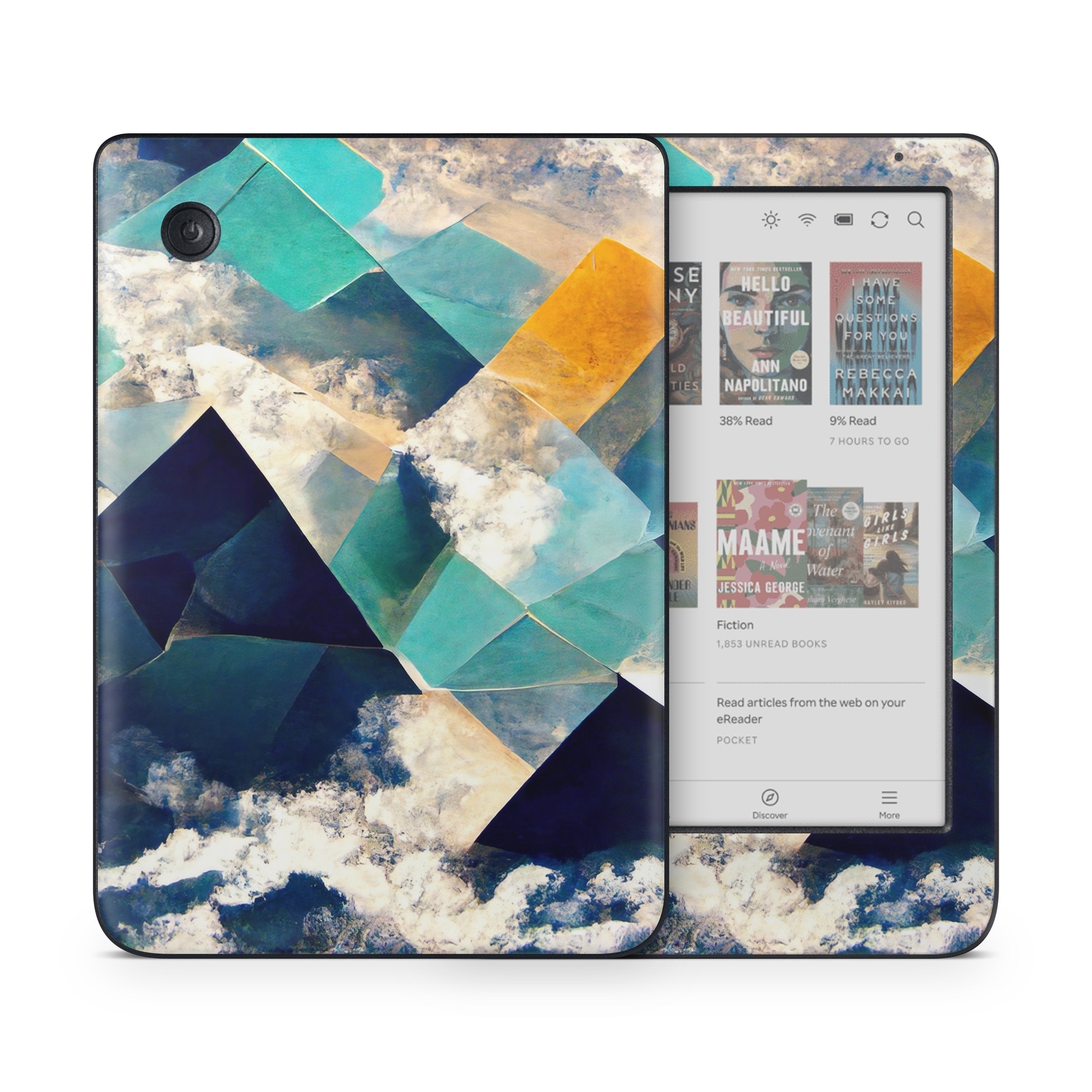 Kobo Clara Colour Skin design of Daytime, World, Nature, Blue, Azure, Green, Triangle, Rectangle, Architecture, Art, with blue, yellow, white, green colors