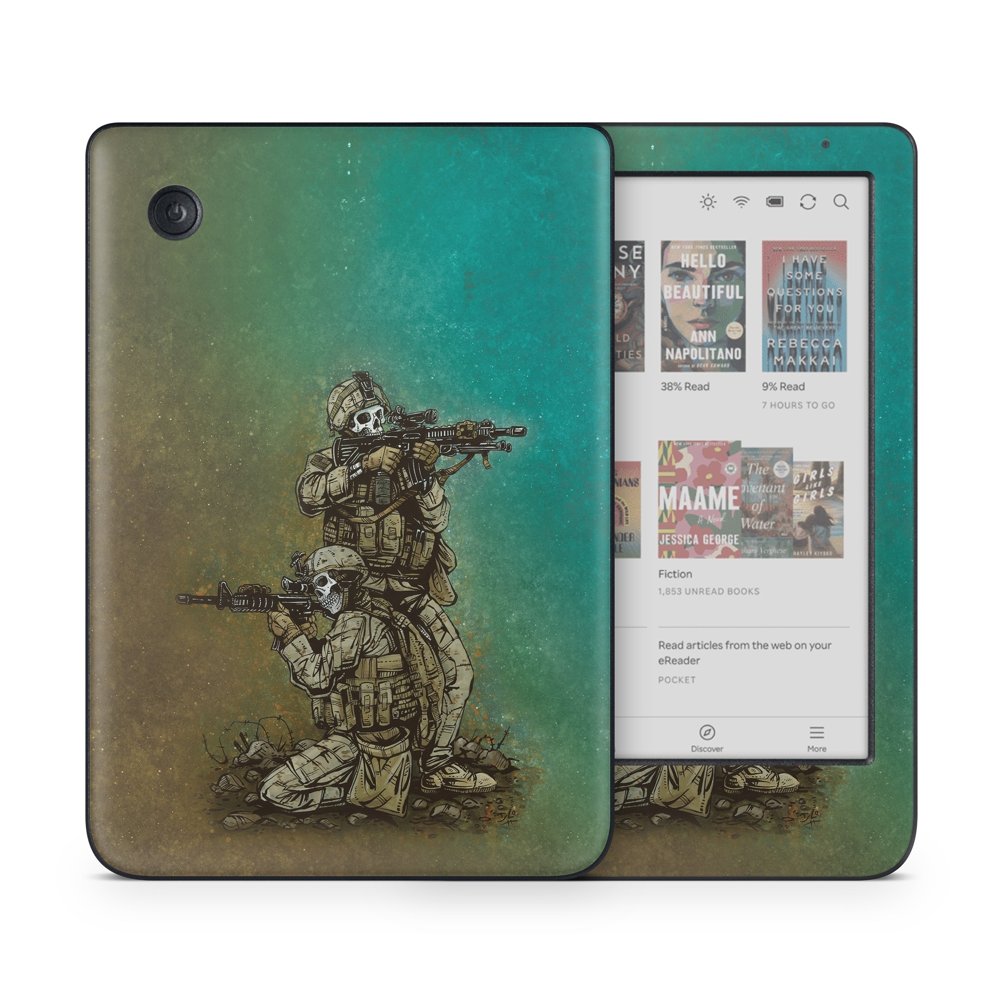 Kobo Clara Colour Skin design of Art, Sculpture, Landscape, Illustration, Visual arts, Wood, Drawing, Fictional character, Soil, Circle, with blue, green, white, gray, brown colors