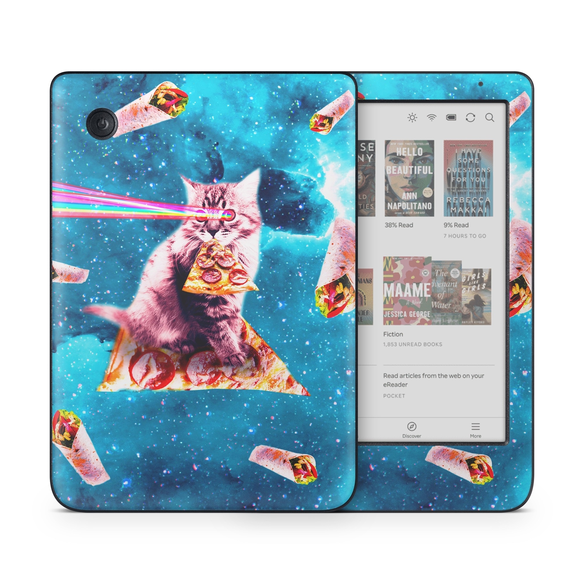 Kobo Clara Colour Skin design of Illustration, Organism, Graphic design, Art, Space, Fictional character, Extreme sport, Graphics, with blue, white, gray, yellow, red, orange colors