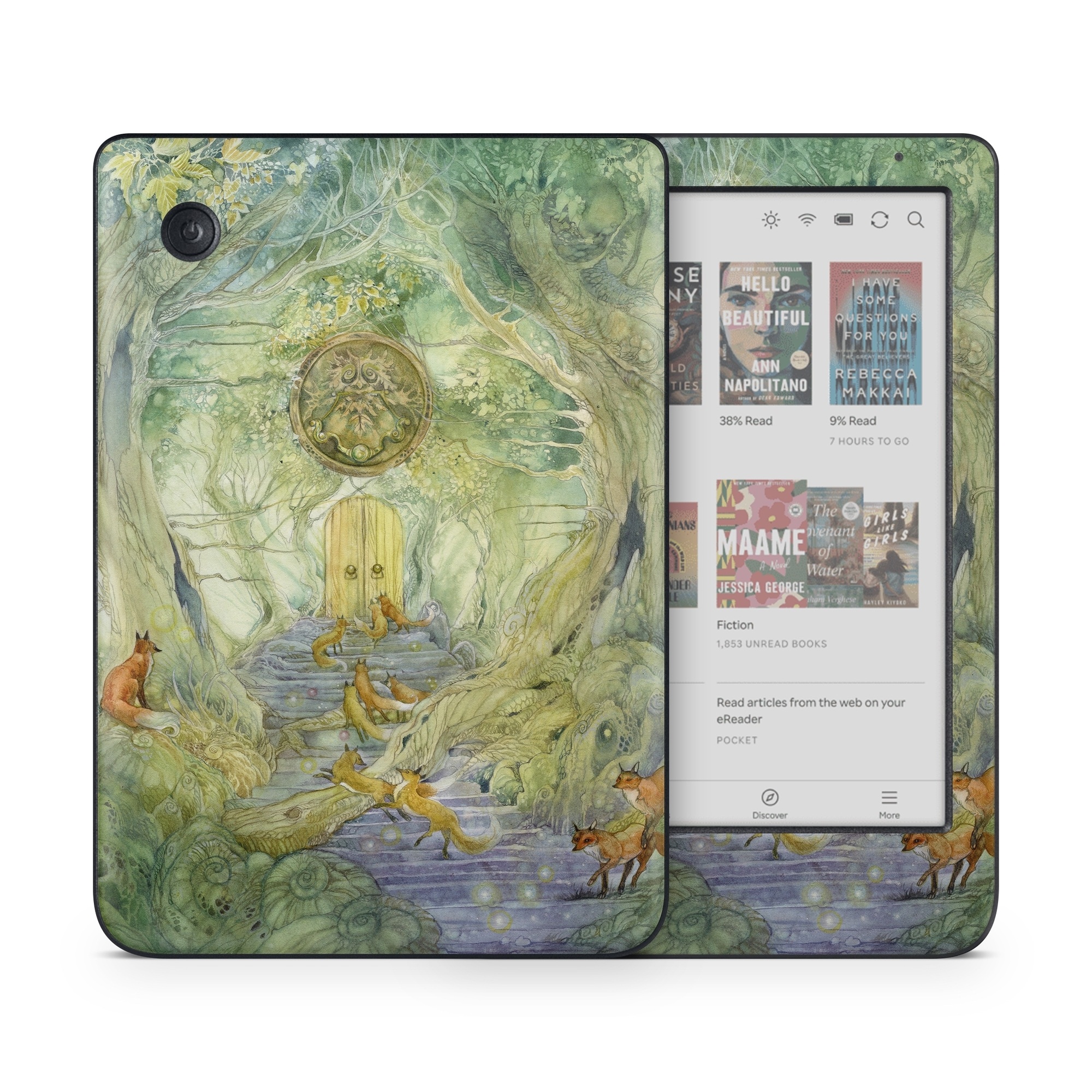 Kobo Clara Colour Skin design of Painting, Art, Mythology, Visual arts, Watercolor paint, Organism, Fictional character, Modern art, Landscape, Acrylic paint, with green, brown, red, yellow, blue, purple colors