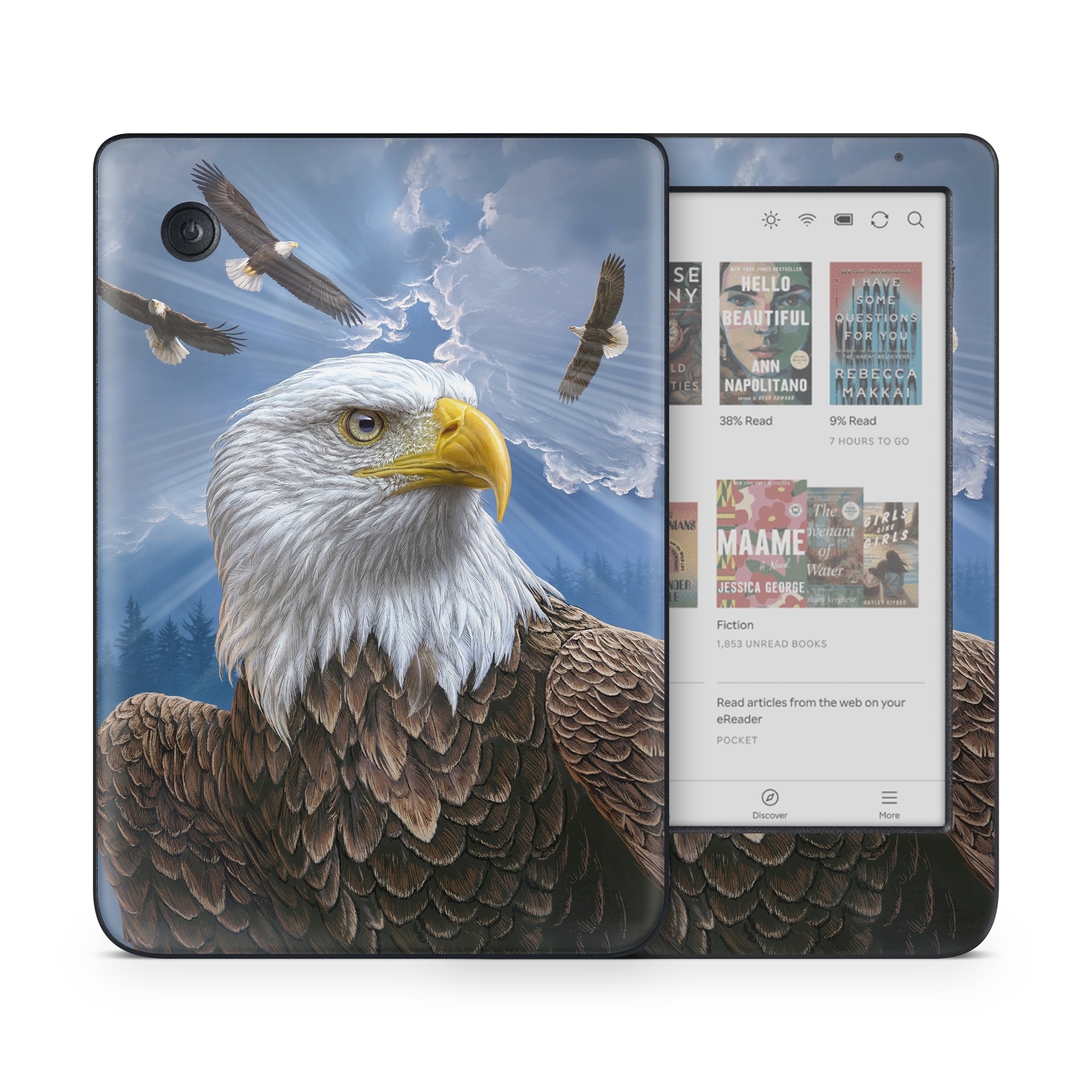 Kobo Clara Colour Skin design of Bird, Bald eagle, Bird of prey, Vertebrate, Accipitriformes, Accipitridae, Eagle, Nature, Beak, Kite, with blue, brown, white, yellow colors