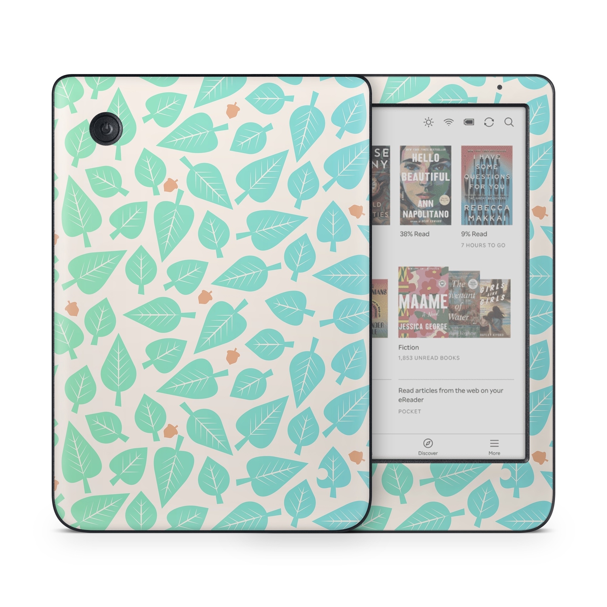 Kobo Clara Colour Skin design of Aqua, Pattern, Turquoise, Teal, Wrapping paper, Design, Wallpaper, with yellow, green, orange colors