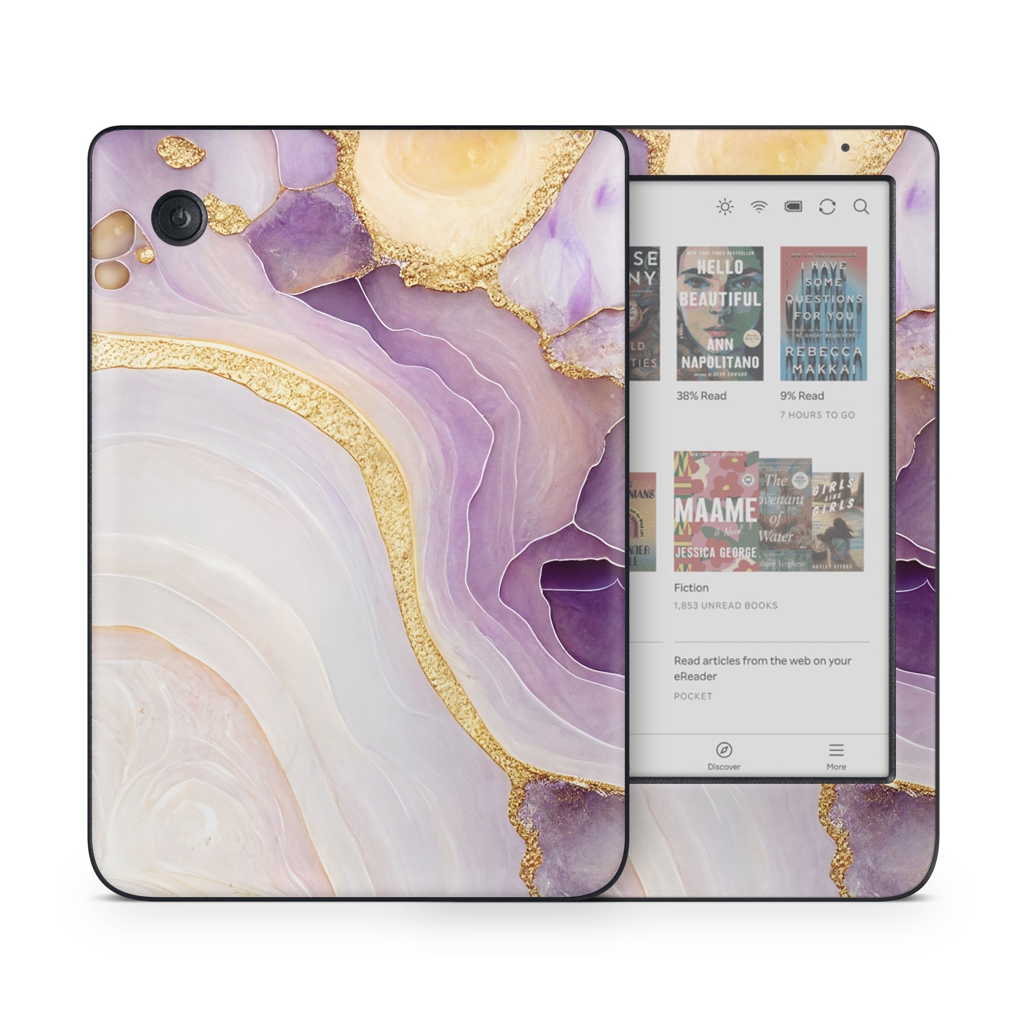 Kobo Clara Colour Skin design of Purple, Dishware, Violet, Art, Pattern, Serveware, Painting, Metal, Circle, Ceiling, with purple, white, yellow, orange colors