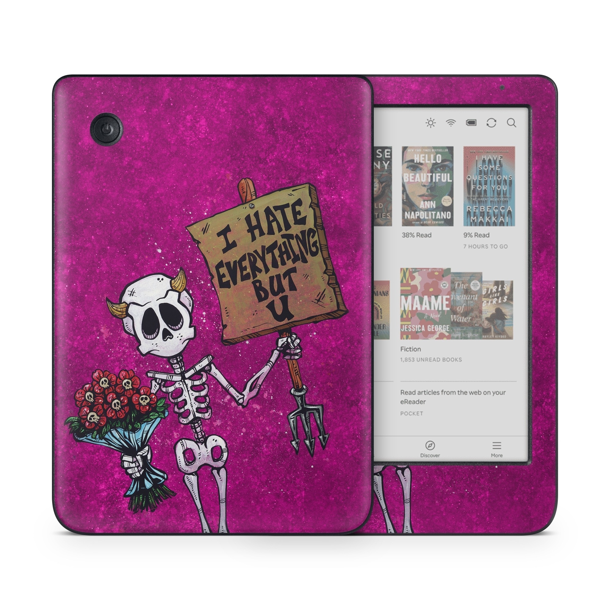 Kobo Clara Colour Skin design of Purple, Pink, Violet, Magenta, Font, Tints and shades, Art, Electric blue, Skull, Rectangle, with white, gray, pink, red, green, brown, black colors