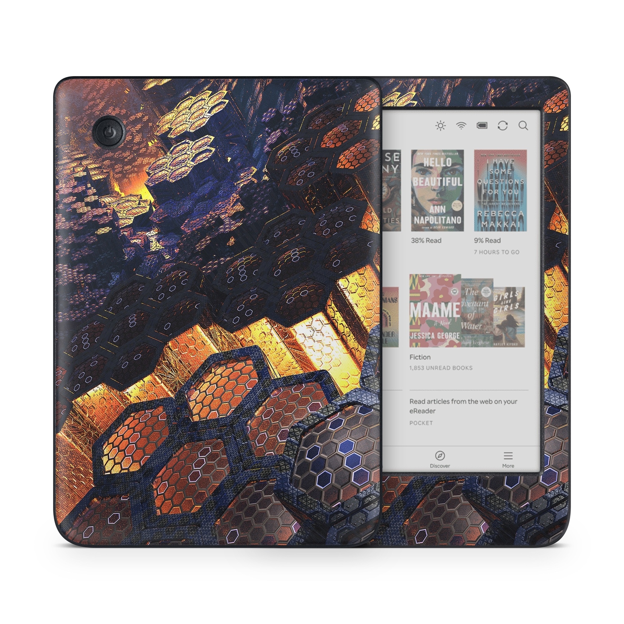 Kobo Clara Colour Skin design of Geological phenomenon, Sky, Water, Cobblestone, Rock, Reflection, Colorfulness, World, Art, with black, red, green colors