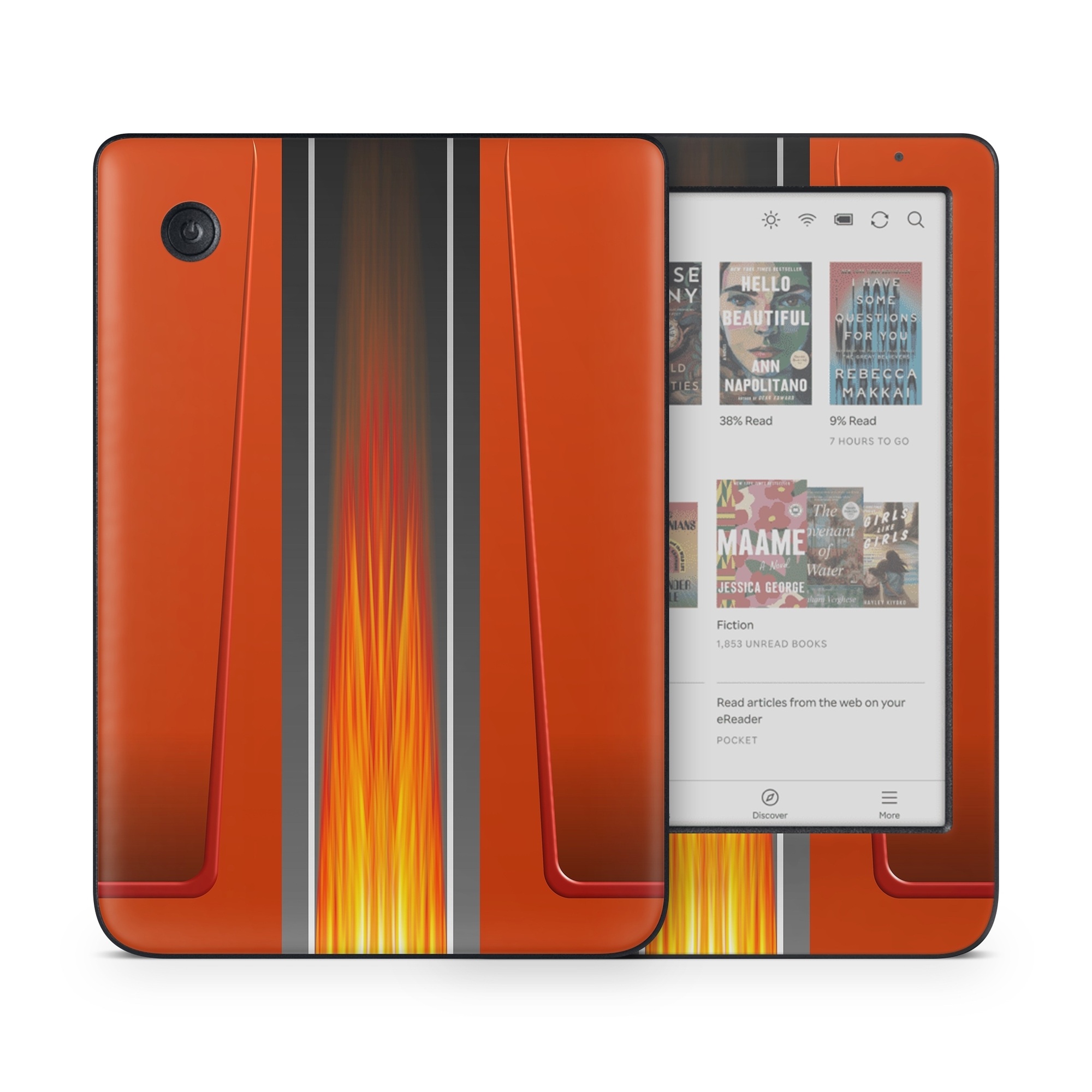 Kobo Clara Colour Skin design of Orange, Red, Line, Material property, Rectangle, Automotive lighting, with red, black, orange, gray colors