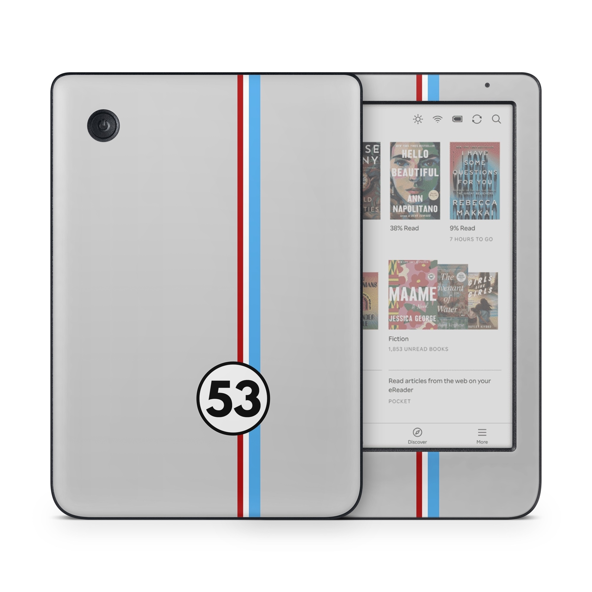 Kobo Clara Colour Skin design of Line, Sign, Games, with gray, blue, red, white, black colors