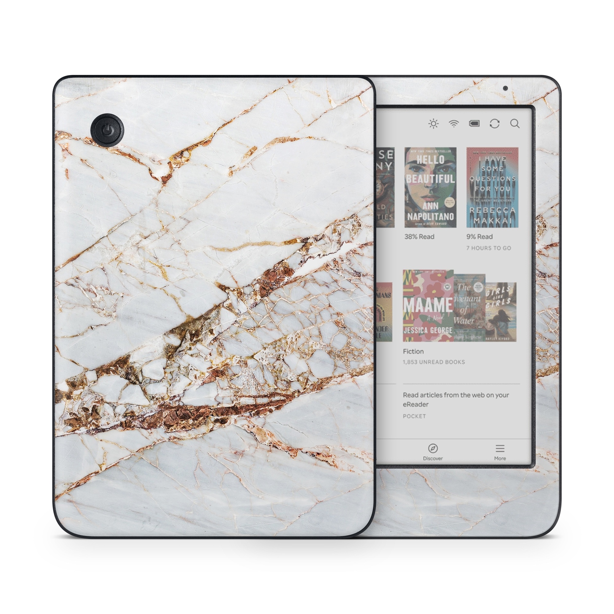 Kobo Clara Colour Skin design of White, Branch, Twig, Beige, Marble, Plant, Tile, with white, gray, yellow colors