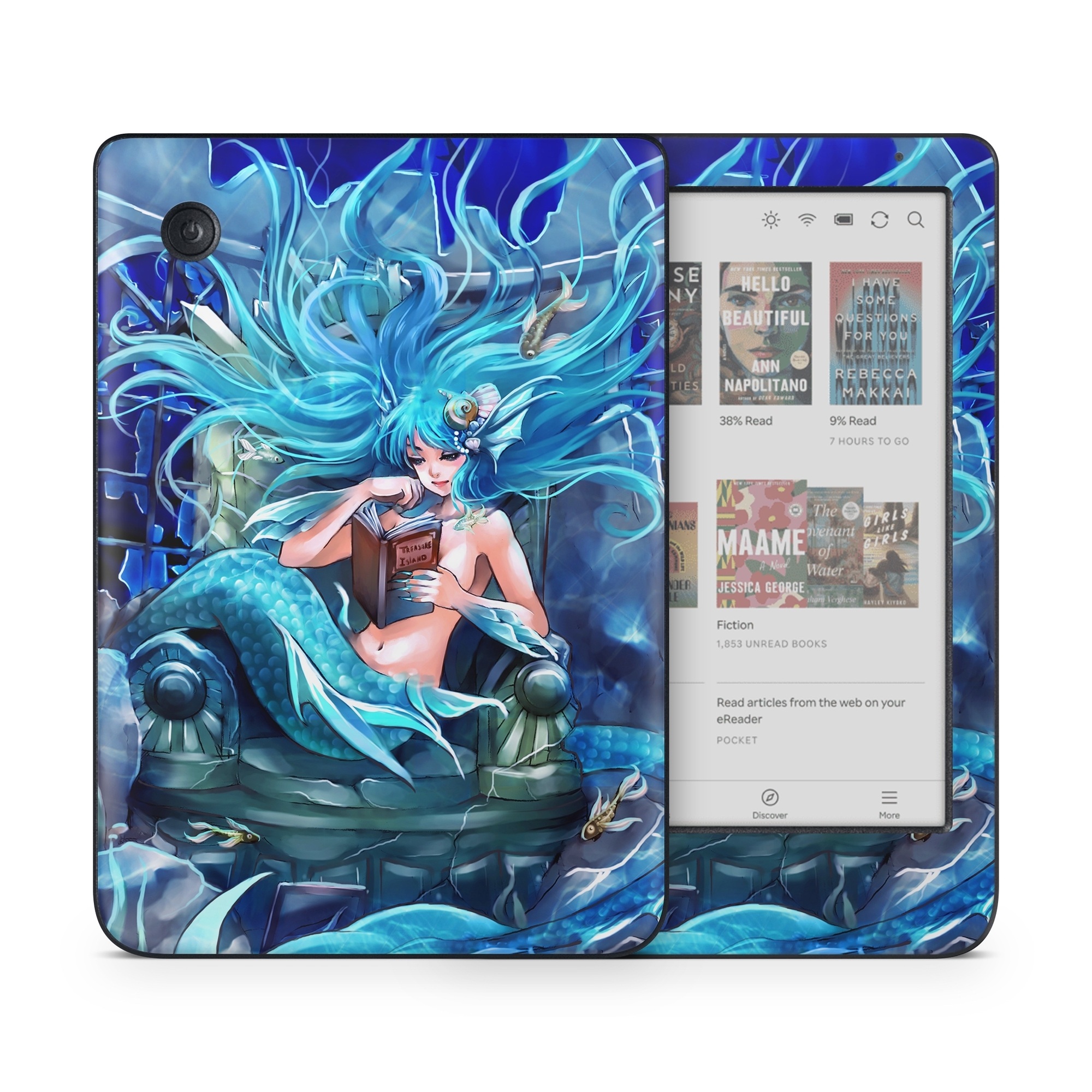 Kobo Clara Colour Skin design of Cg artwork, Fictional character, Electric blue, Illustration, Art, Mythology, Dragon, Games, Mythical creature, with blue, black, yellow, white colors