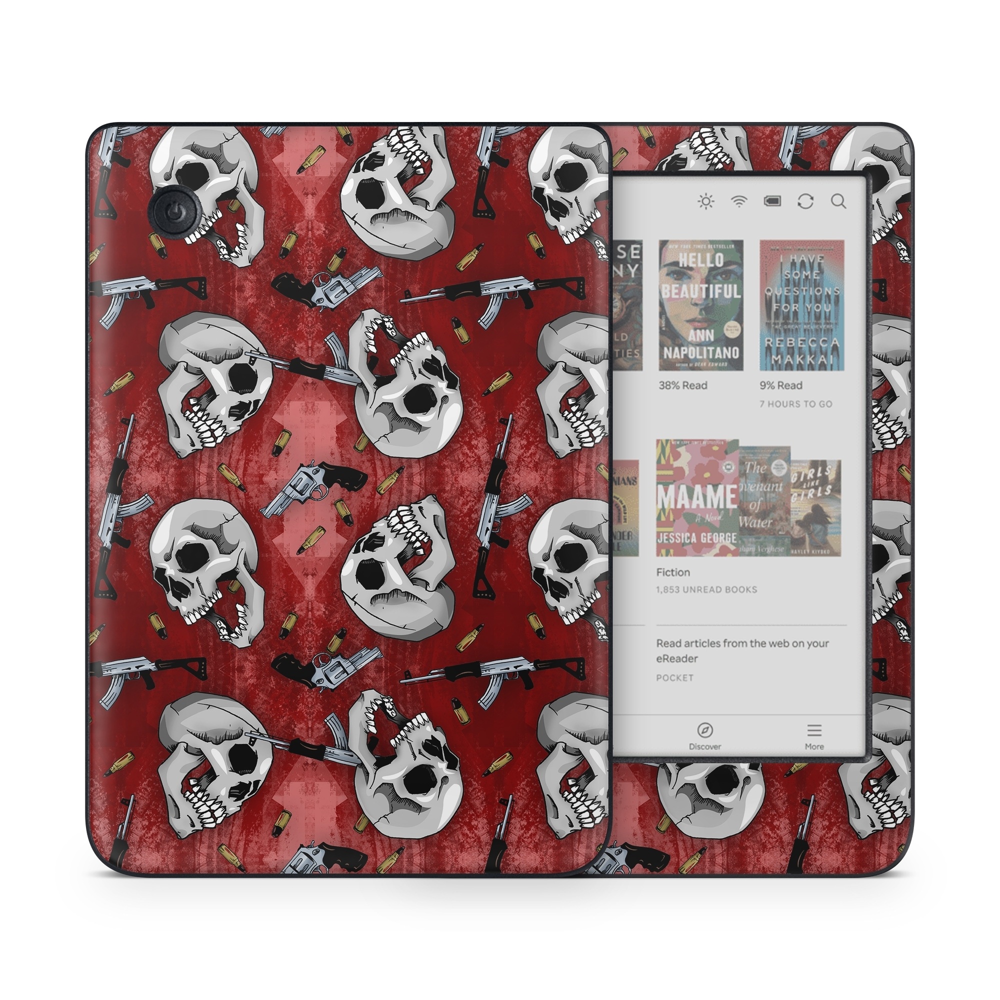 Kobo Clara Colour Skin design of Skull, Red, Bone, Personal protective equipment, Skeleton, Mask, Font, Sports gear, Headgear, Pattern, with black, red, gray colors