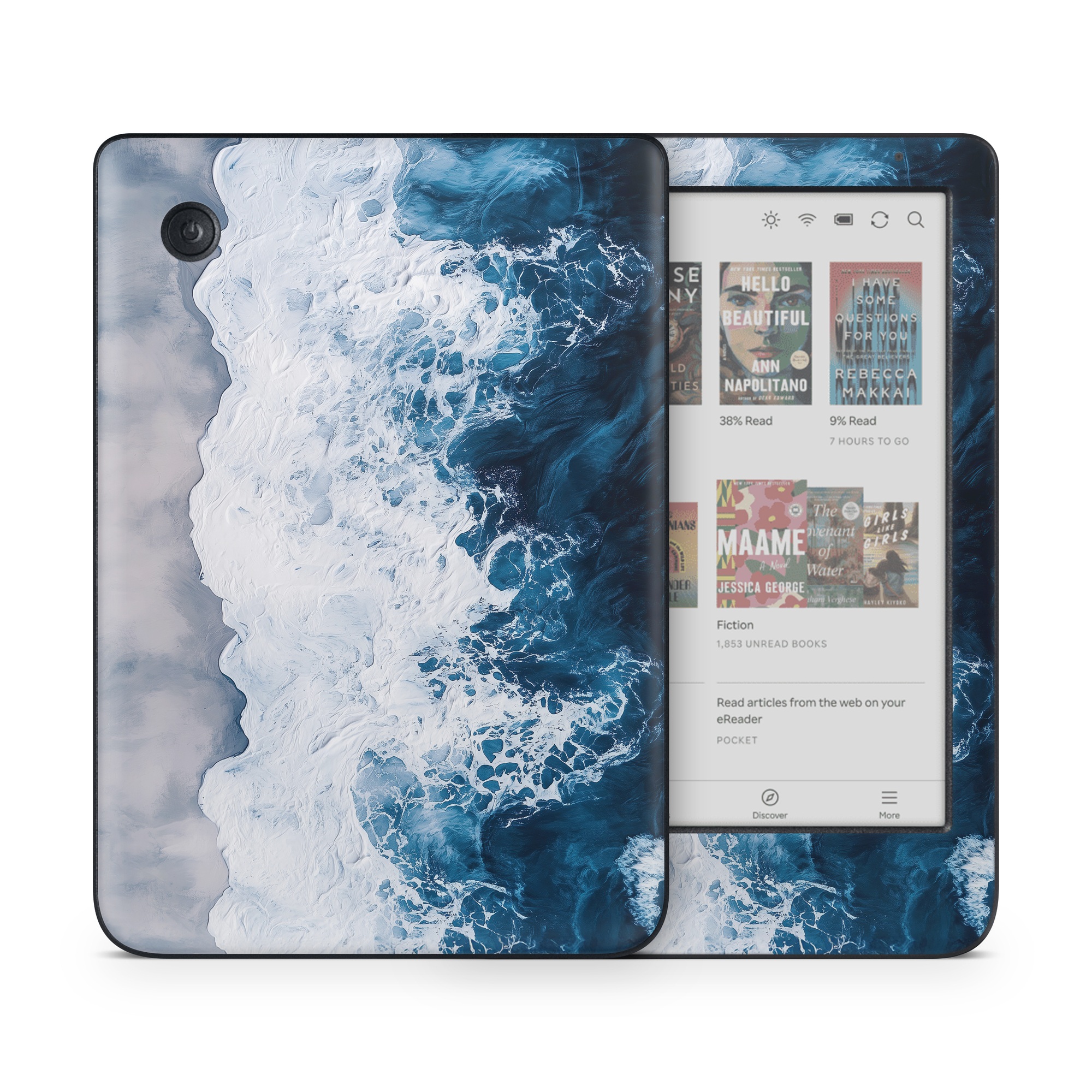 Kobo Clara Colour Skin design of Water, Atmosphere, Water resources, Cloud, Liquid, Azure, Fluid, Natural landscape, Wind wave, Sky, with black, blue, white, gray colors