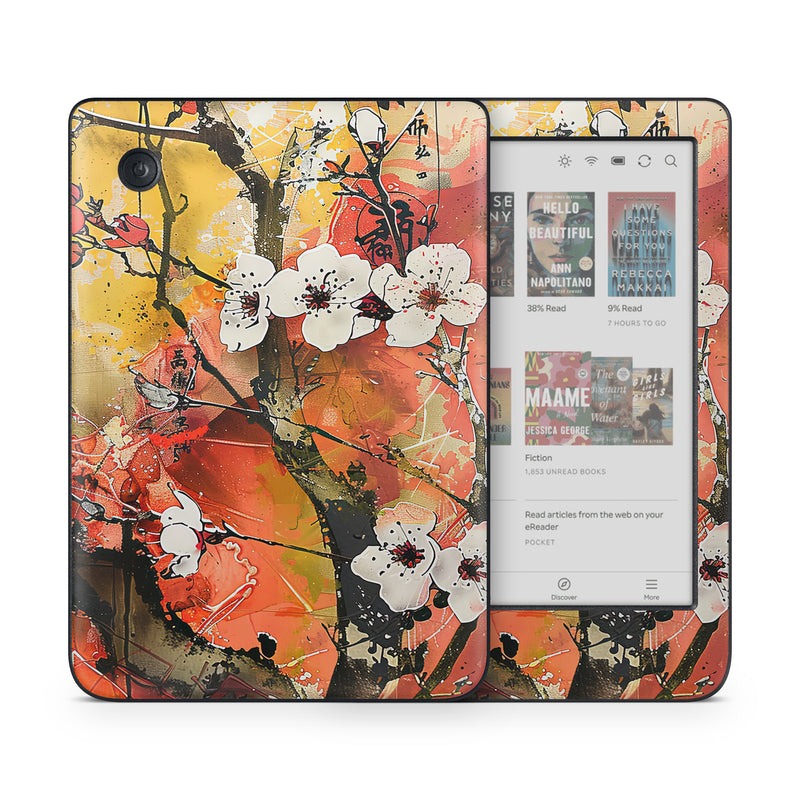Kobo Clara Colour Skin design of Yellow, Orange, Visual arts, Pink, Twig, Blossom, Creative arts, Paint, Floral design, Modern art, with yellow, red, white, black, brown, gray, pink colors