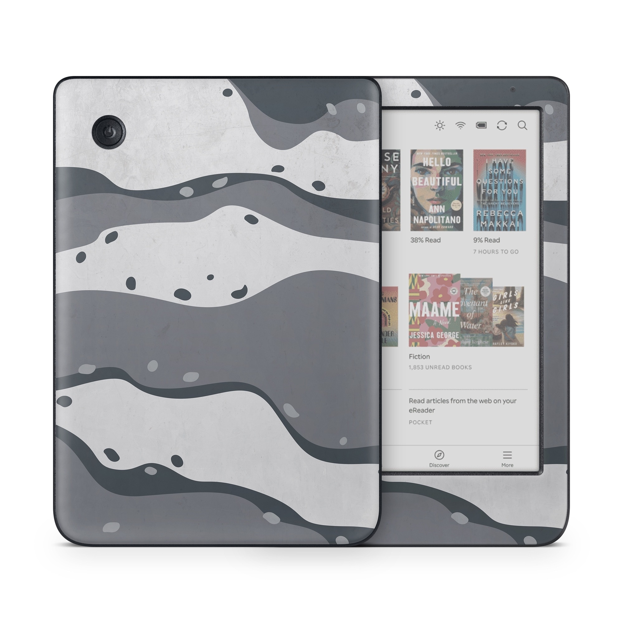 Kobo Clara Colour Skin design of White, Pattern, Water, Design, Illustration, Black-and-white, Metal, Drawing, Style, with black, white, gray colors