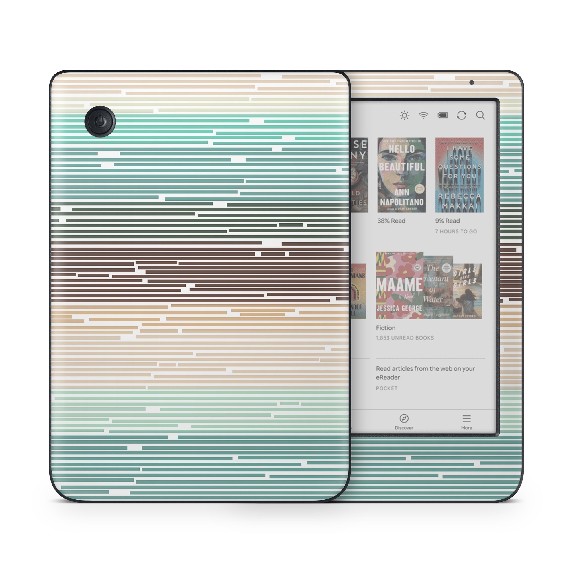 Kobo Clara Colour Skin design of Line, Parallel, Pattern, with blue, brown, yellow, orange colors