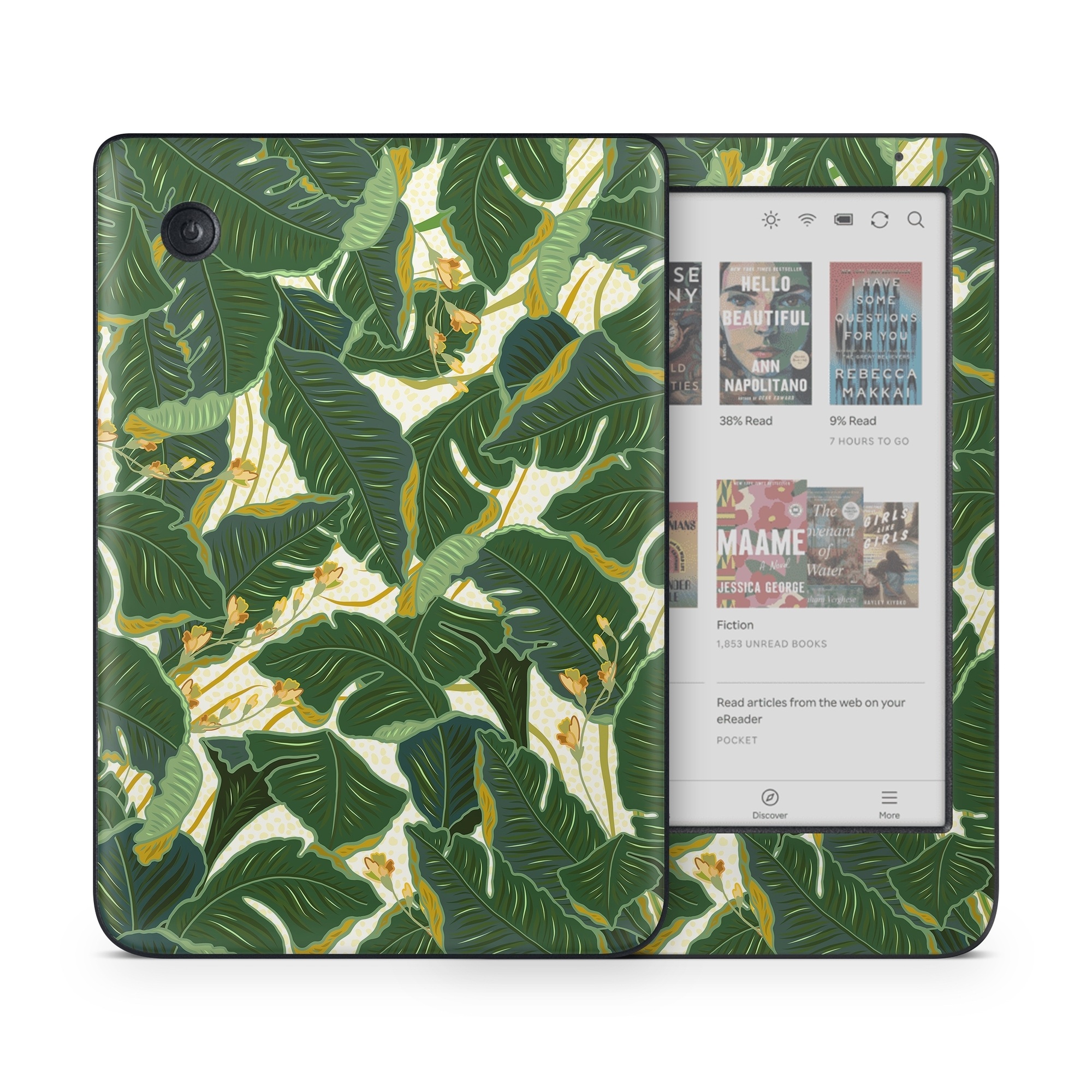Kobo Clara Colour Skin design of Leaf, Plant, Flower, Pattern, Botany, Tree, Design, Flowering plant, Arrowroot family, Terrestrial plant, with green, yellow colors