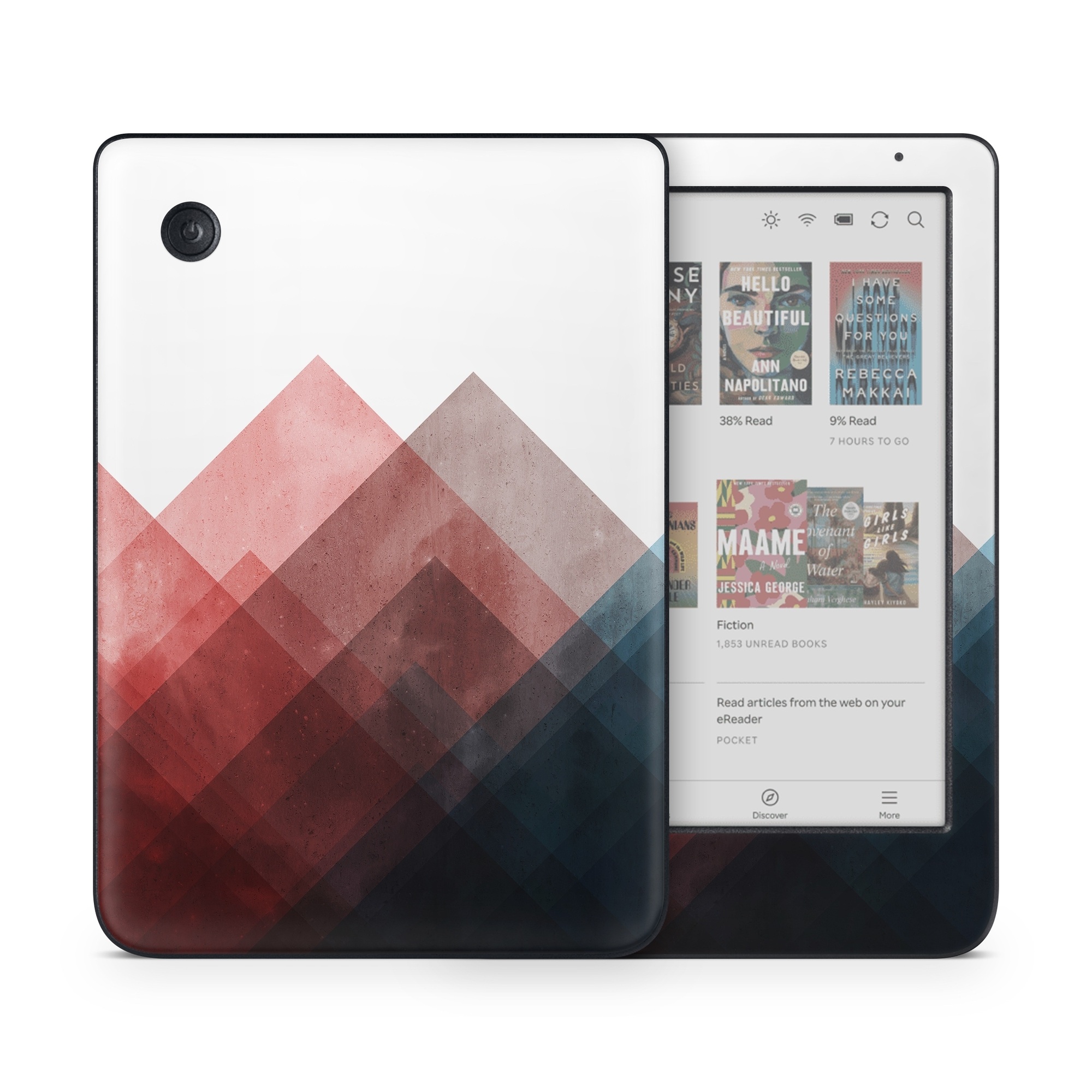 Kobo Clara Colour Skin design of Blue, Red, Sky, Pink, Line, Architecture, Font, Graphic design, Colorfulness, Illustration, with red, pink, blue colors