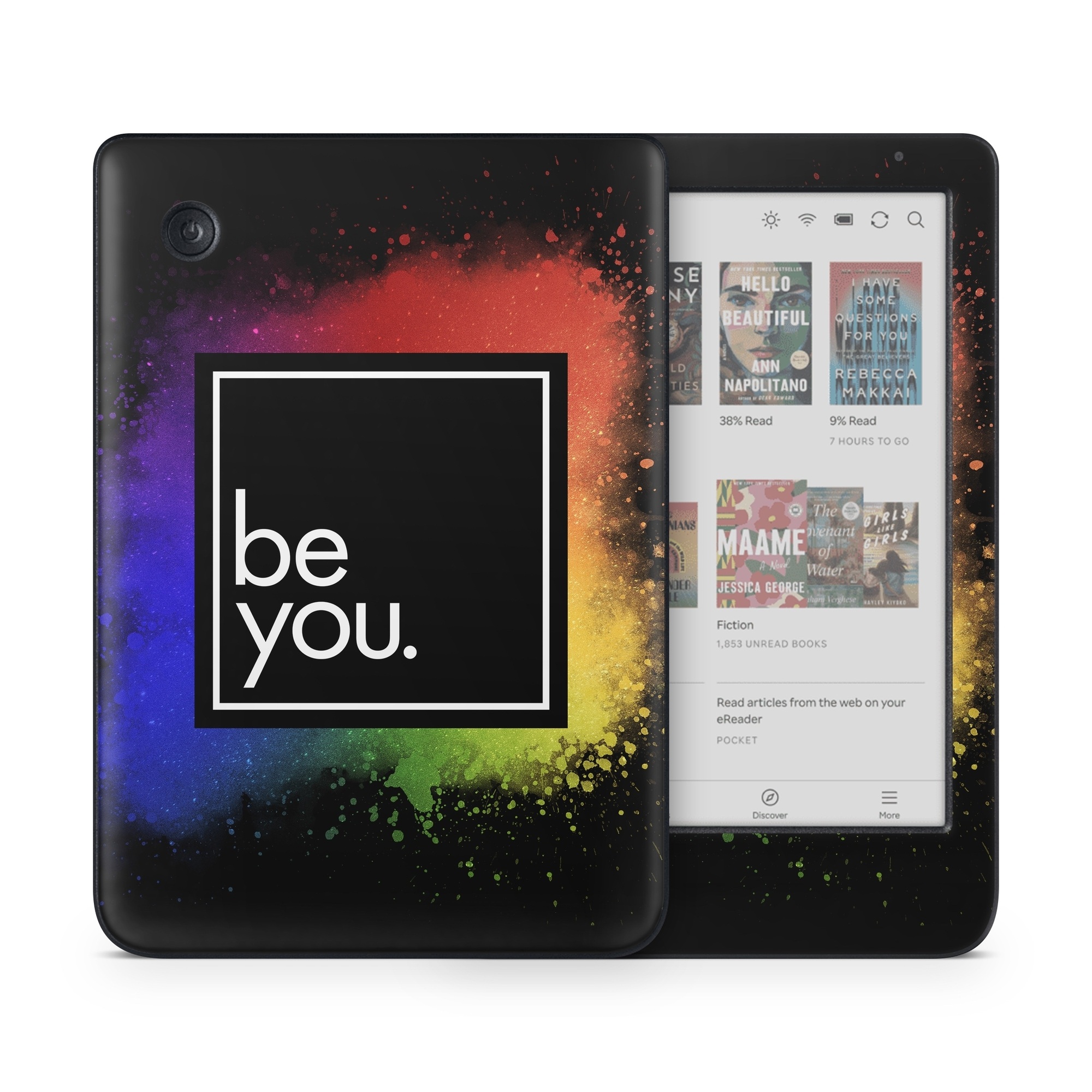 Kobo Clara Colour Skin design of Text, Font, Sky, Graphic design, Line, Illustration, Logo, Graphics, Night, Space, with black, white, blue, purple, green, yellow, orange, red colors