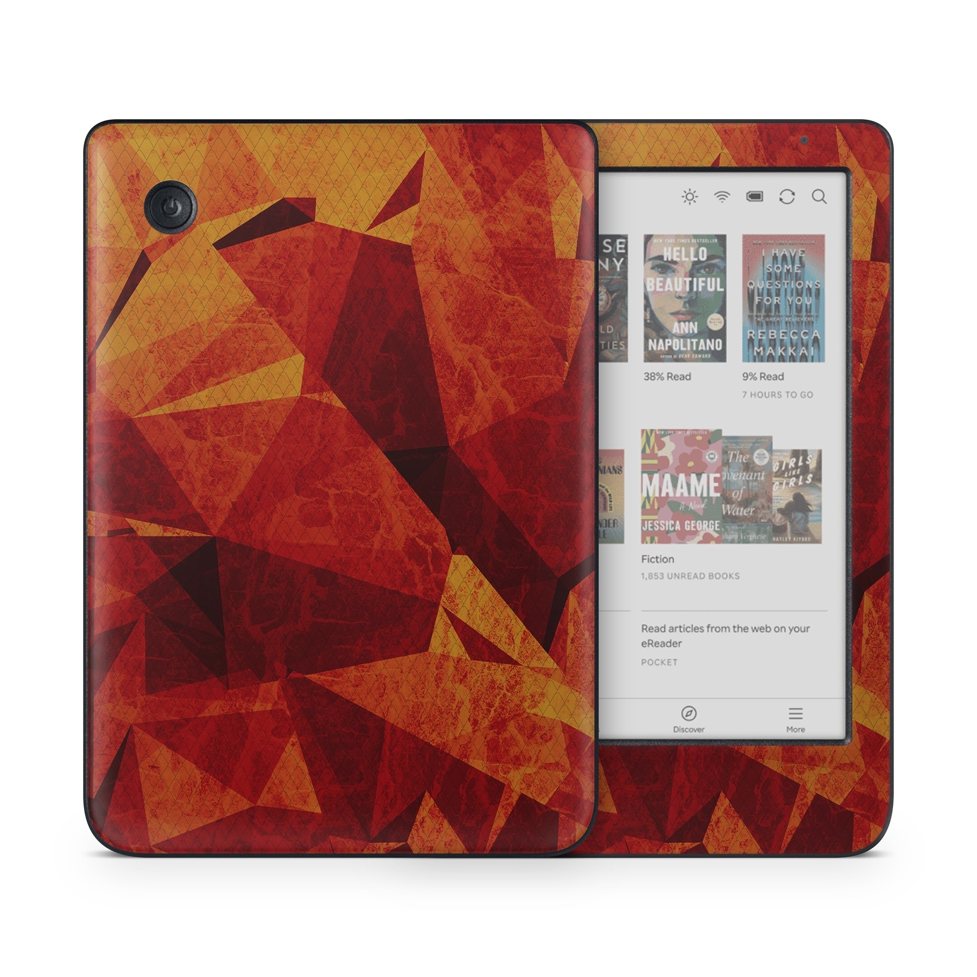 Kobo Clara Colour Skin design of Orange, Red, Yellow, Triangle, Pattern, Amber, Design, Art, Visual arts, Modern art, with black, orange, yellow colors