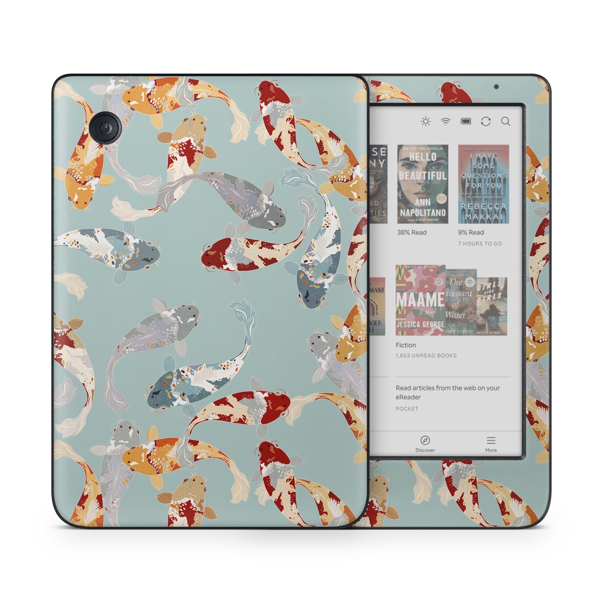 Kobo Clara Colour Skin design of Ecoregion, World, Organism, Line, Font, Art, Pattern, Electric blue, Graphics, Illustration, with blue, white, red, orange, yellow, gray colors